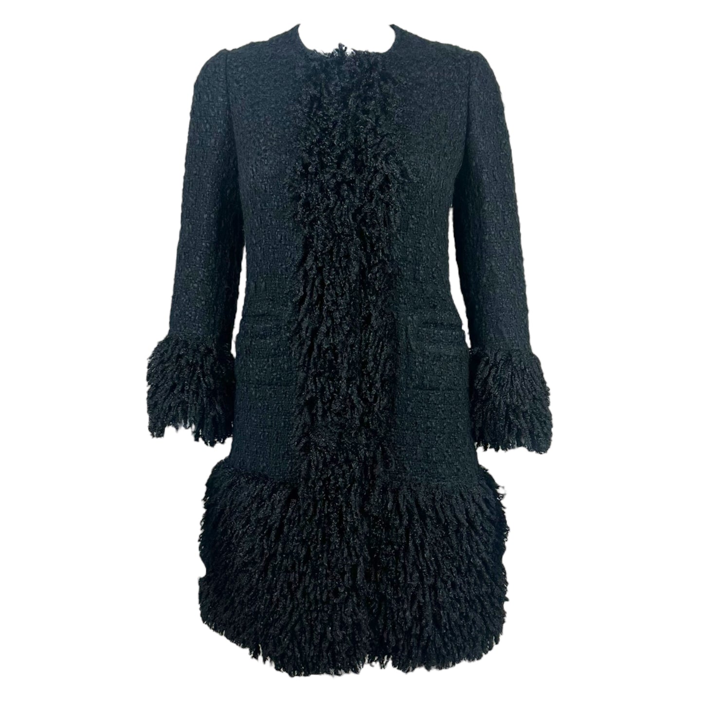 Dolce & Gabbana Black Tweed Fringe Trim Jacket