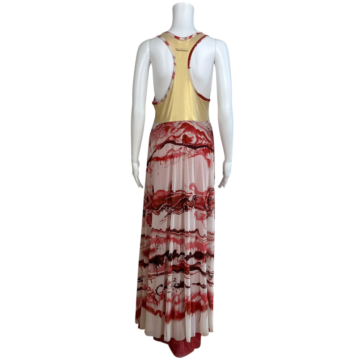 Jean Paul Gaultier Soleil Red & White Swirl Patterned Mesh Maxi Dress
