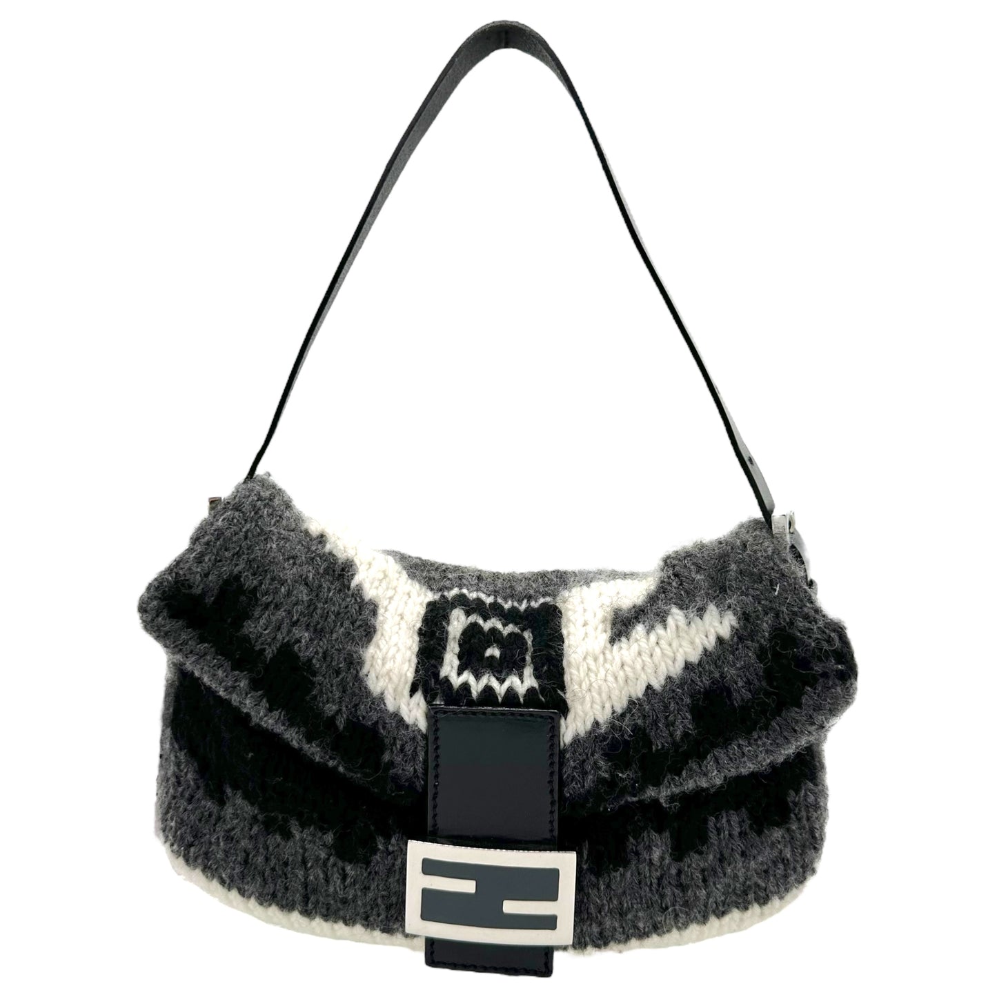 Fendi Patterned Wool Knint Baguette Bag