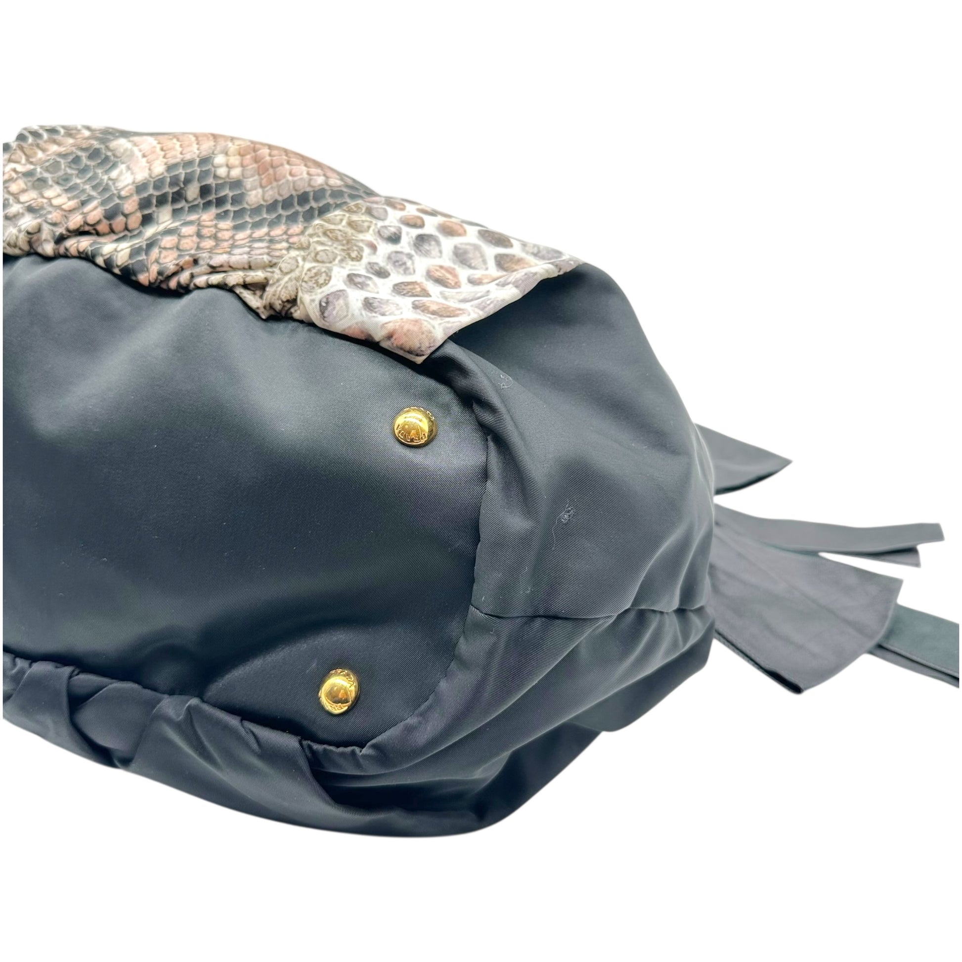 Prada Bucket Shoulder Bag Pink Black Nylon Python Print