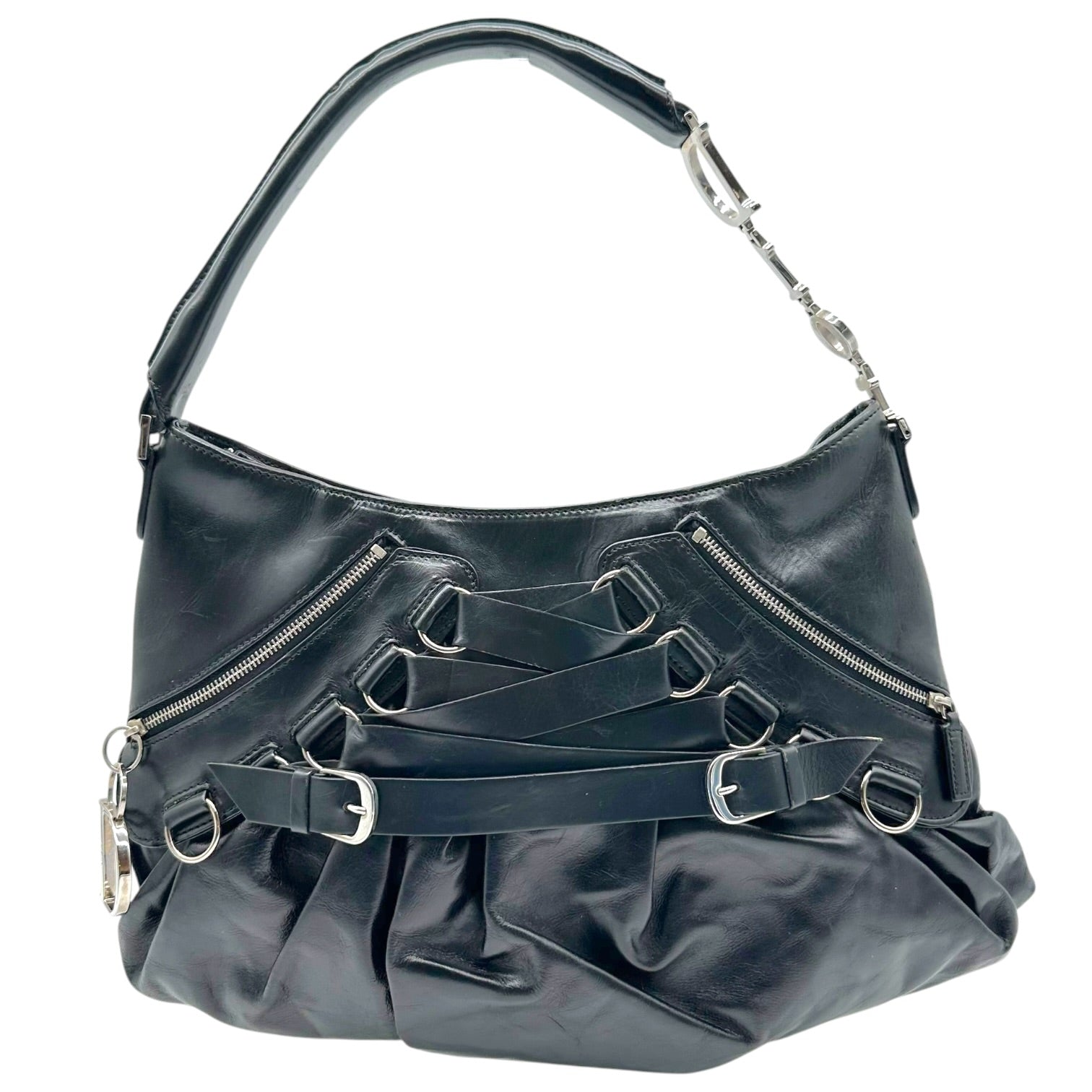 Christian Dior Black Leather Corset Shoulder Bag