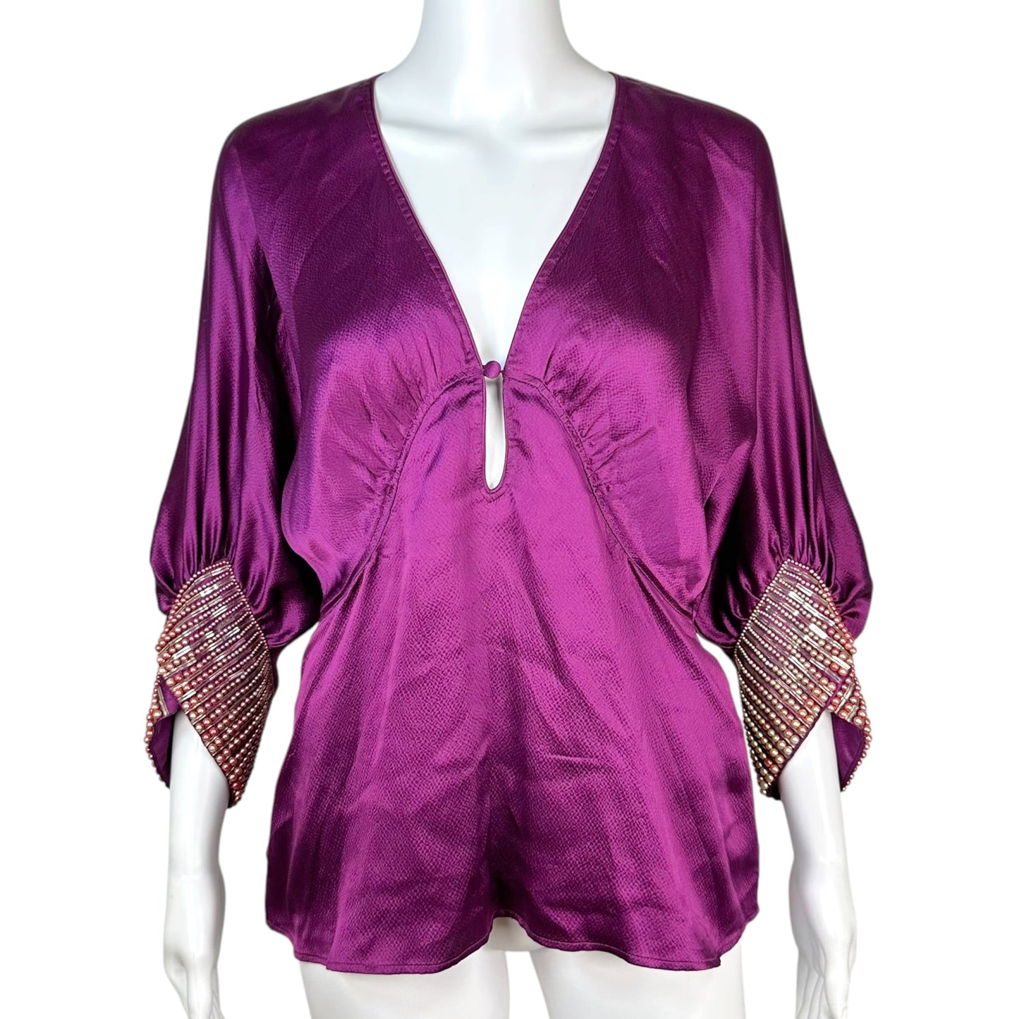 Roberto Cavalli Dolman Blouse Purple Silk Beaded Sleeve
