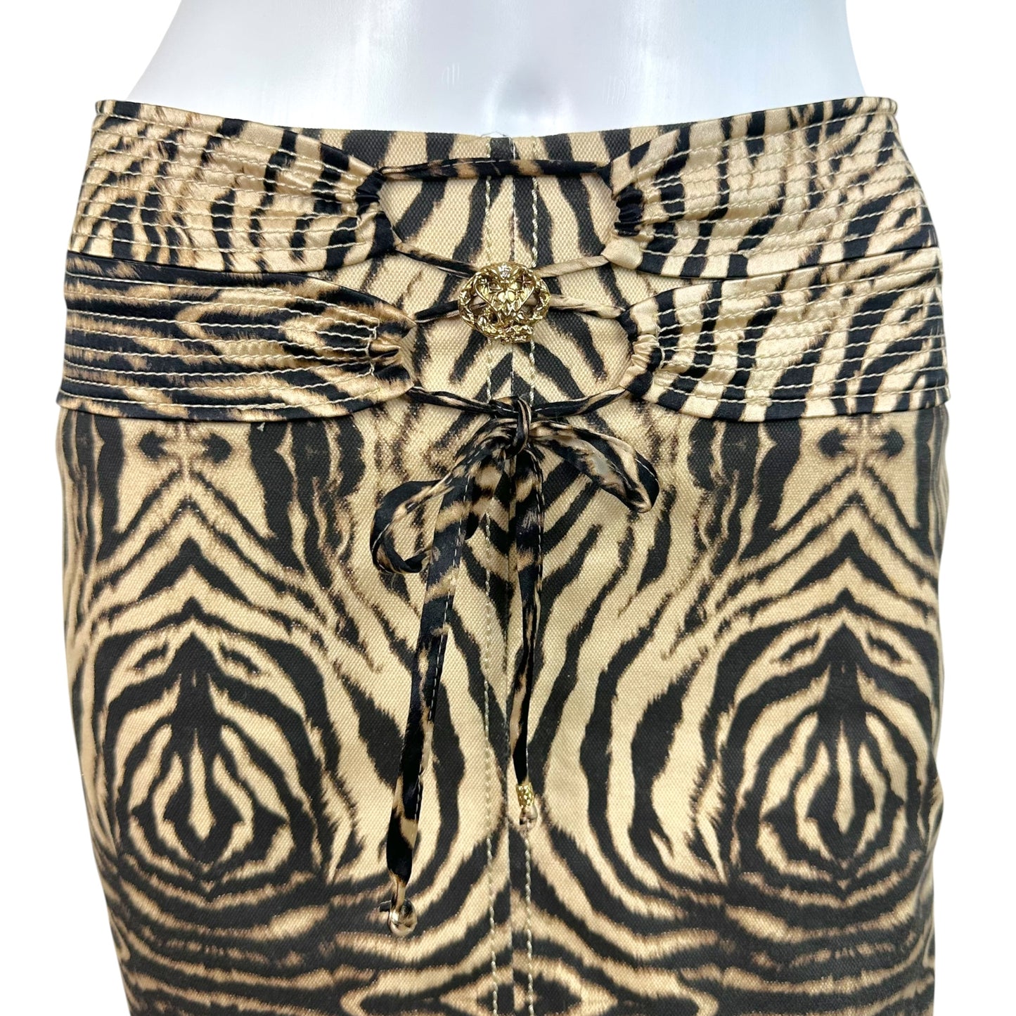 Roberto Cavalli Denim Midi Skirt Brown Zebra Print