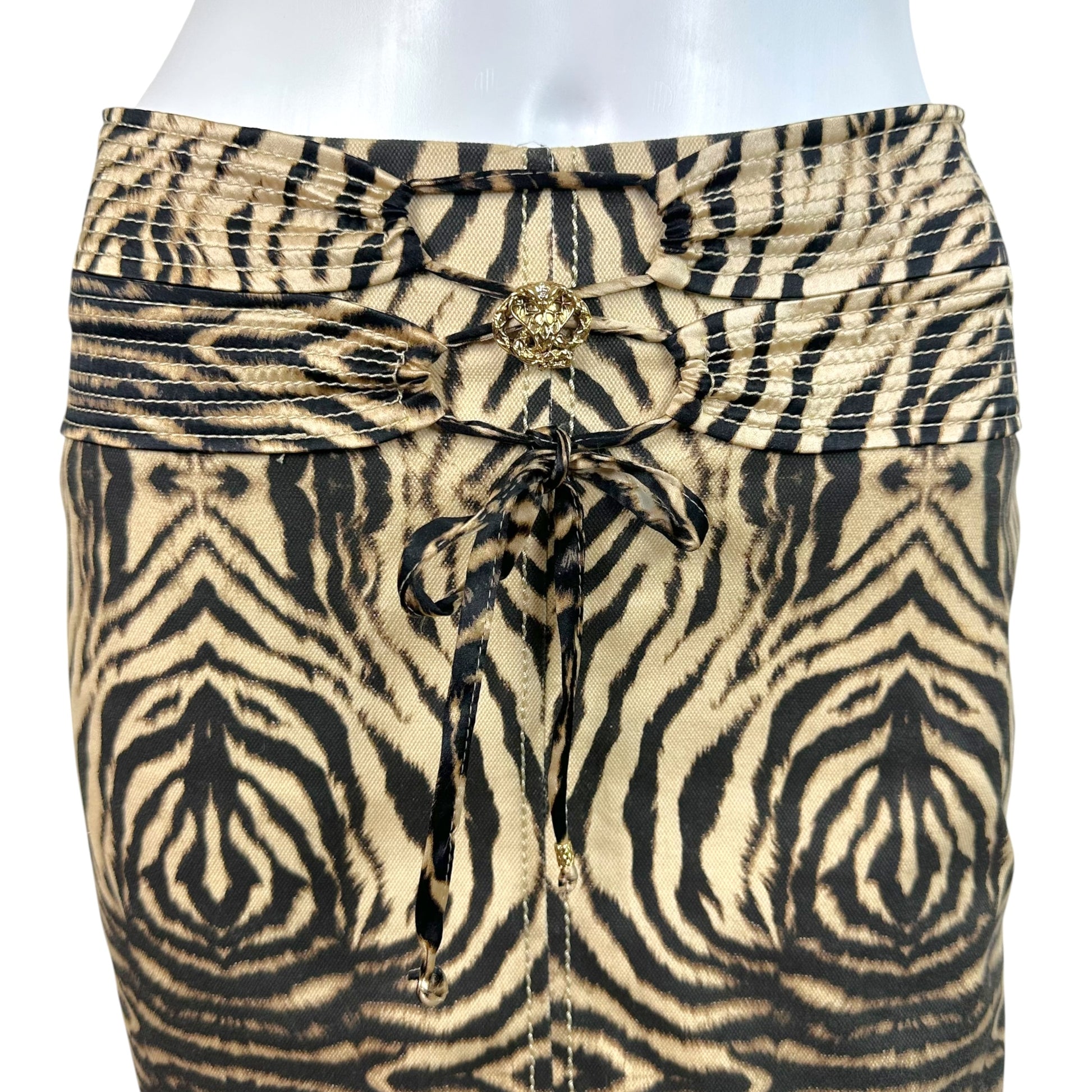 Roberto Cavalli Denim Midi Skirt Brown Zebra Print