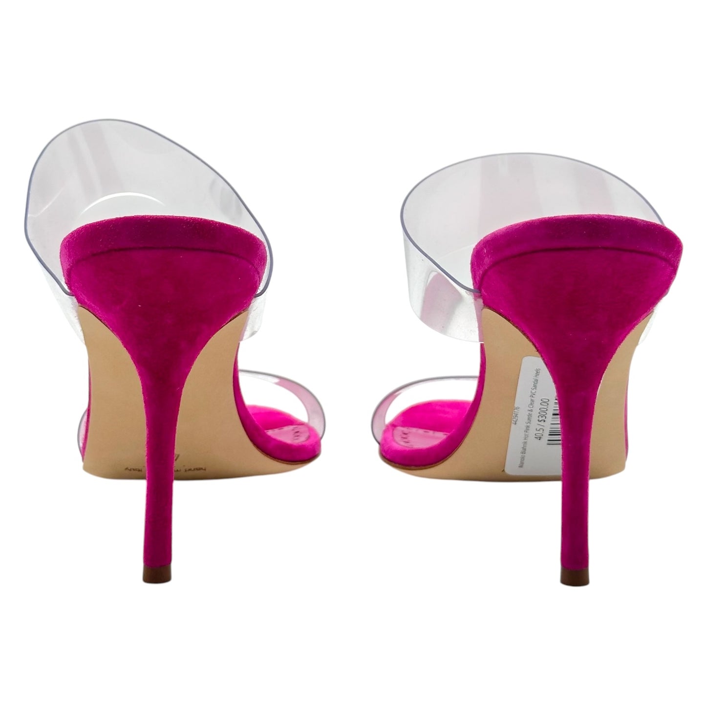 Manolo Blahnik Hot Pink Suede & Clear PVC Sandal Heels