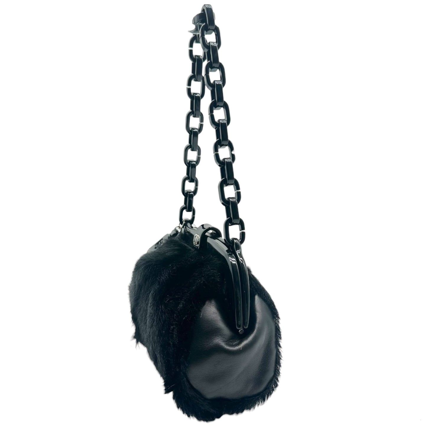 Chanel No.5 Black Fur & Resin Chain Strap Frame Shoulder Bag 2005-06