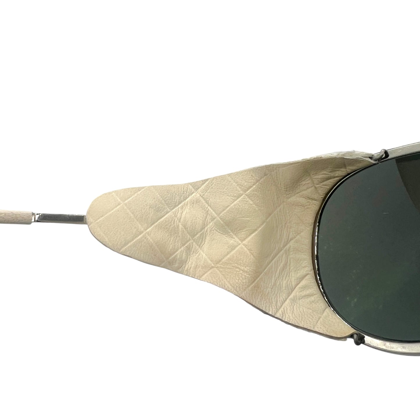 Chanel Silver & White Lambskin Detachable Side Aviator Sunglasses 50852A w/ Case RARE