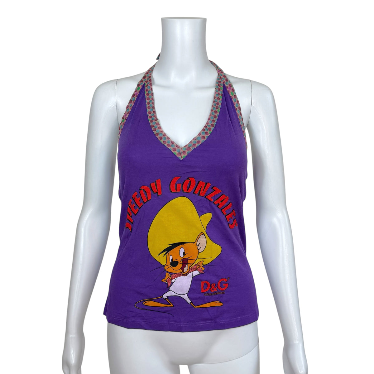 D&G Dolce & Gabbana Purple Speedy Gonzales Mouse Graphic Halter Tank NEW