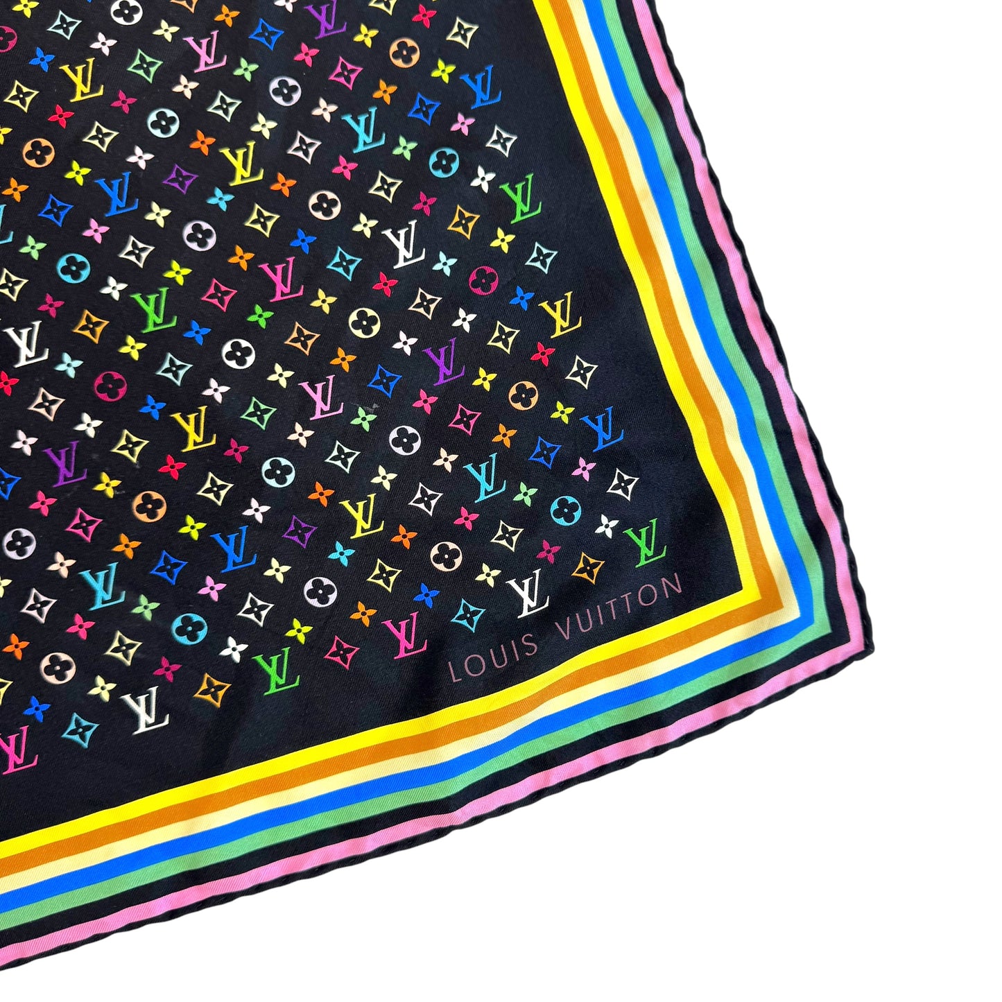 Louis Vuitton Black Multicolor Murakami Monogram Silk Square Scarf