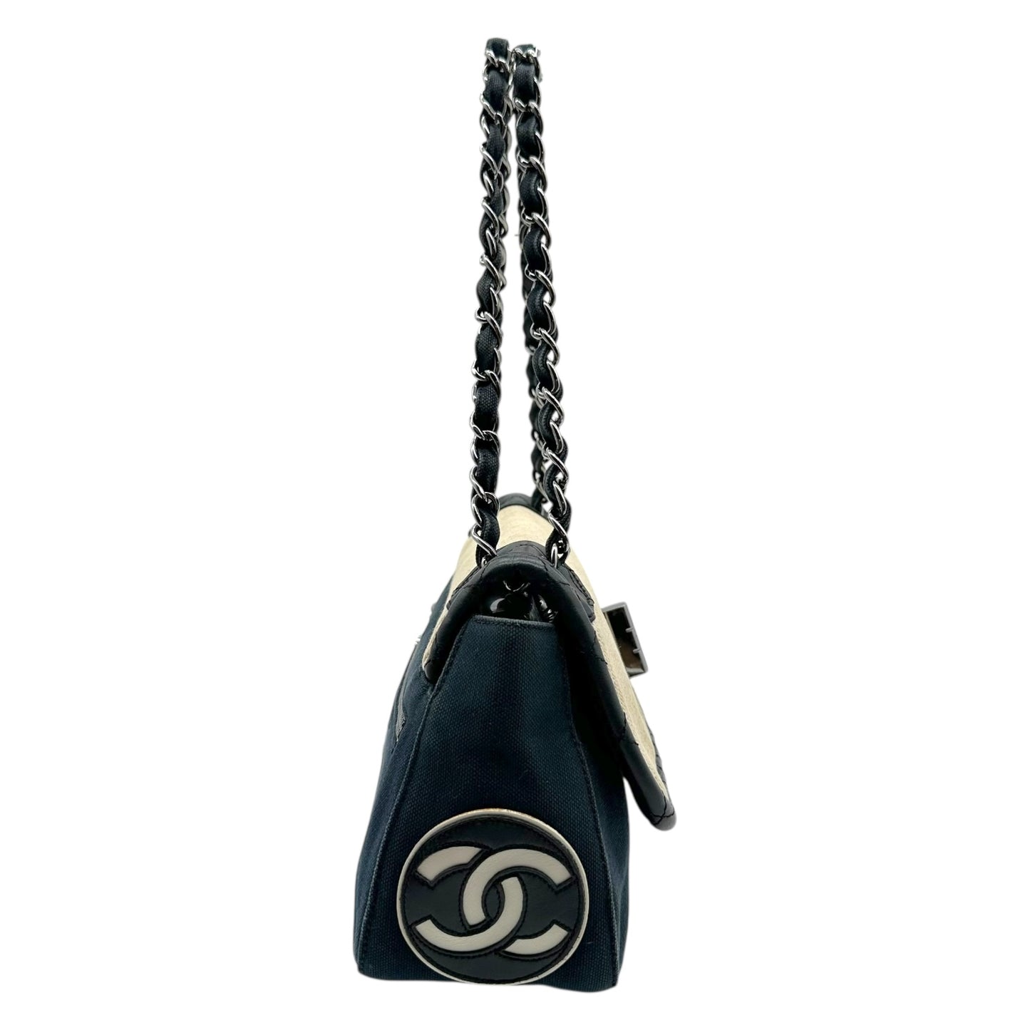 Chanel Sport Navy & Ivory Canvas Mini Flap Bag - Outfit Repeater