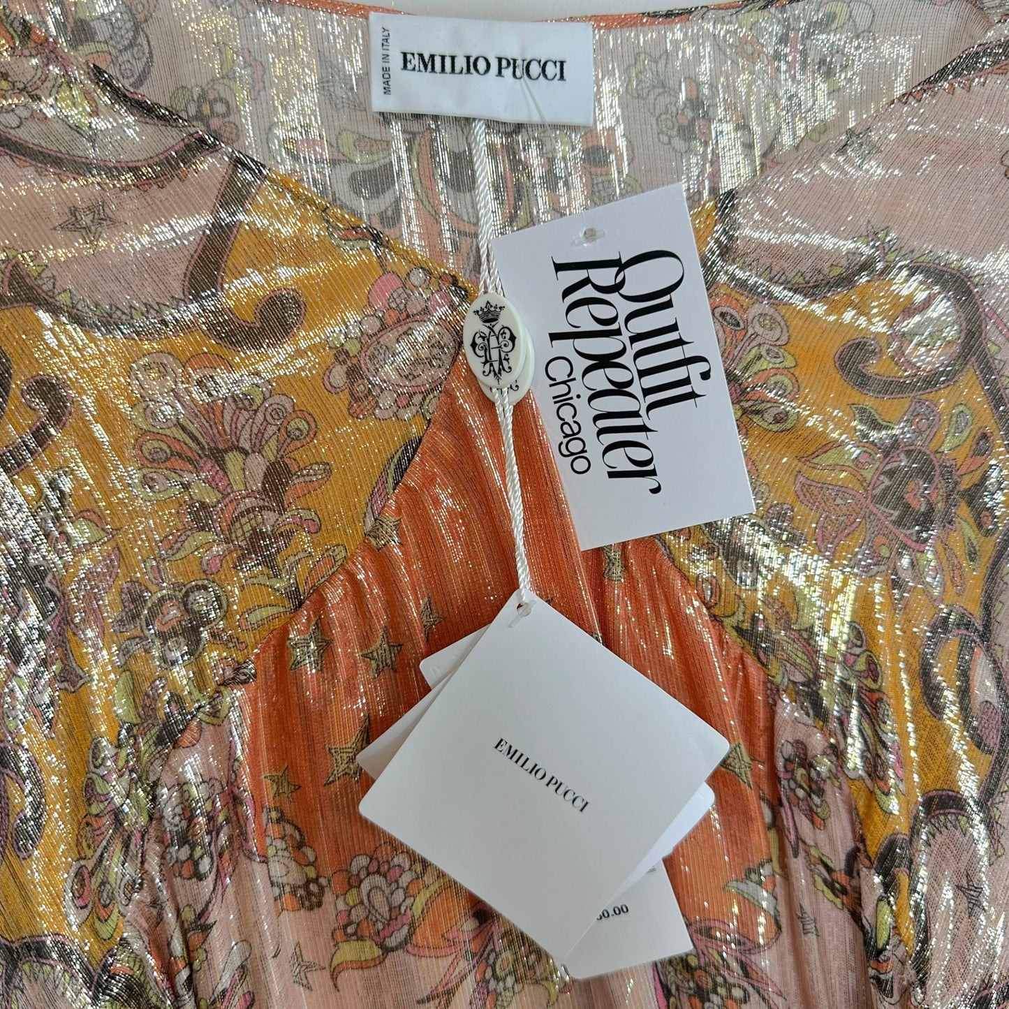 Emilio Pucci Asymmetrical Mini Dress Orange Pink Metallic