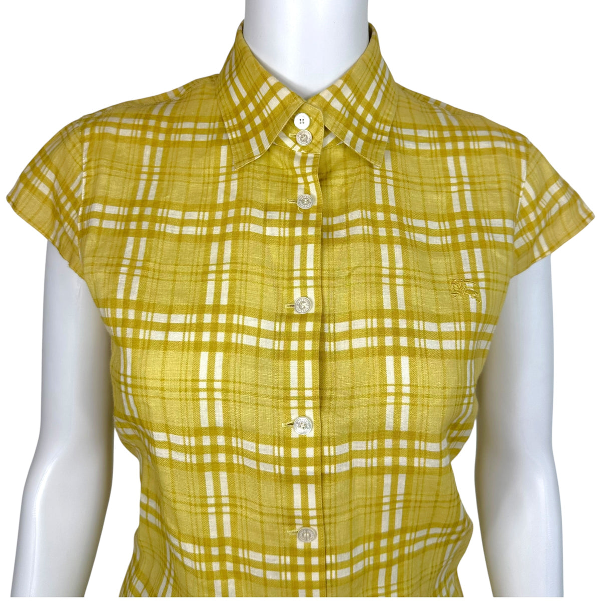 Burberry Mini Skirt And Blouse Set Mustard Yellow Linen