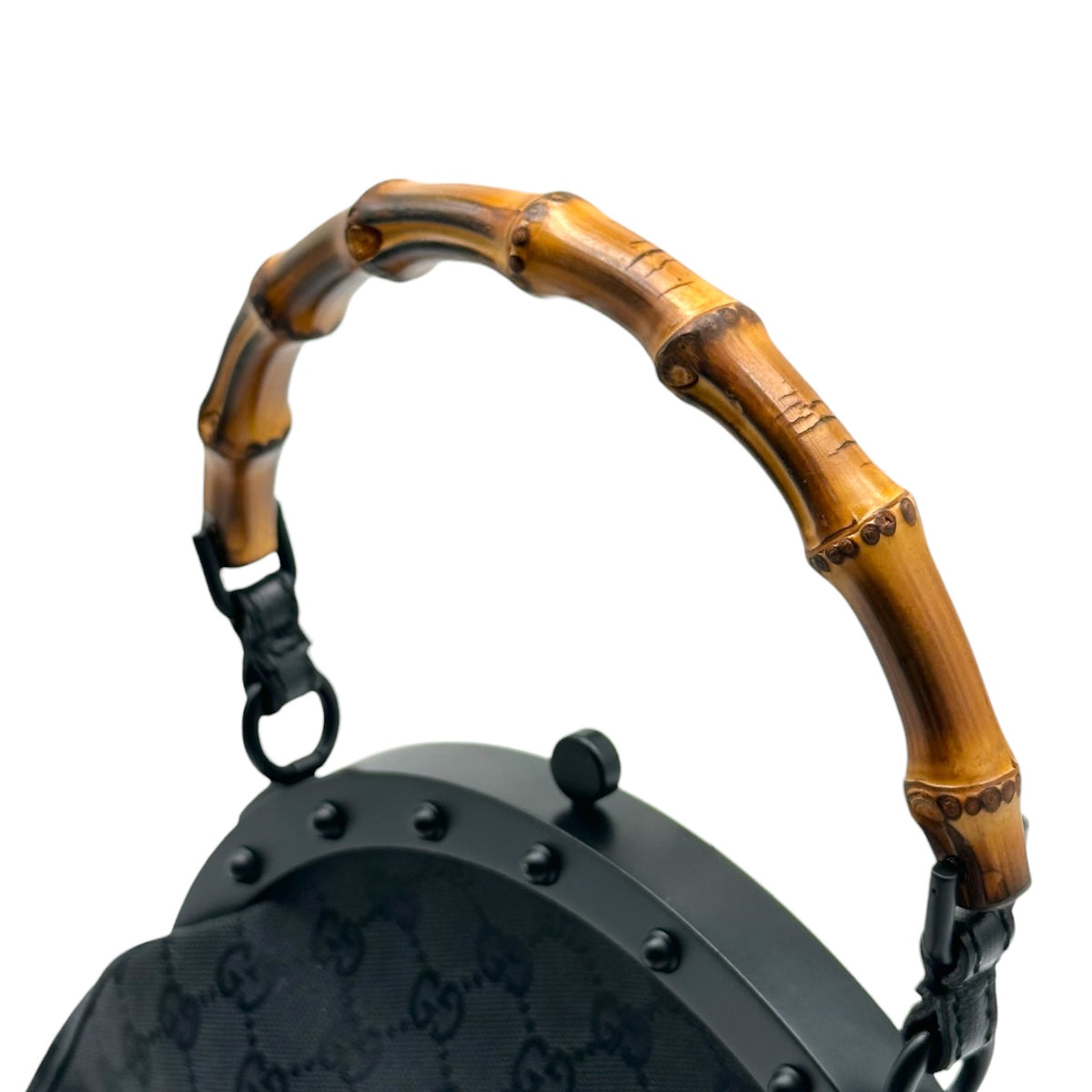 Gucci Black Monogram Canvas Handbag with Bamboo Handle