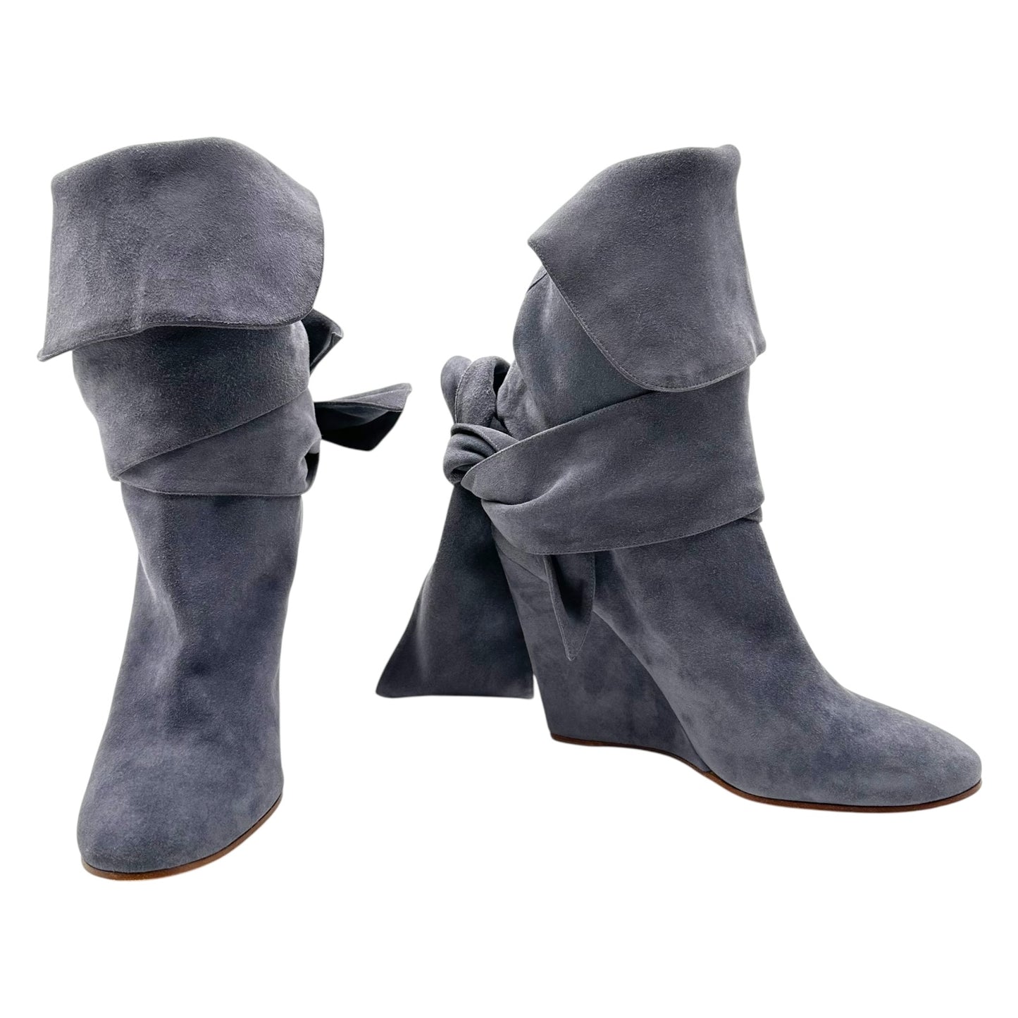 Chloe Slate Blue Suede Wedge Wrap Boots