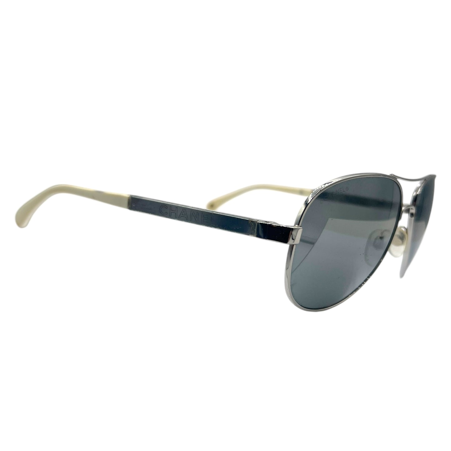 Chanel Silver Mirrored Aviator Sunglasses w/ Case
