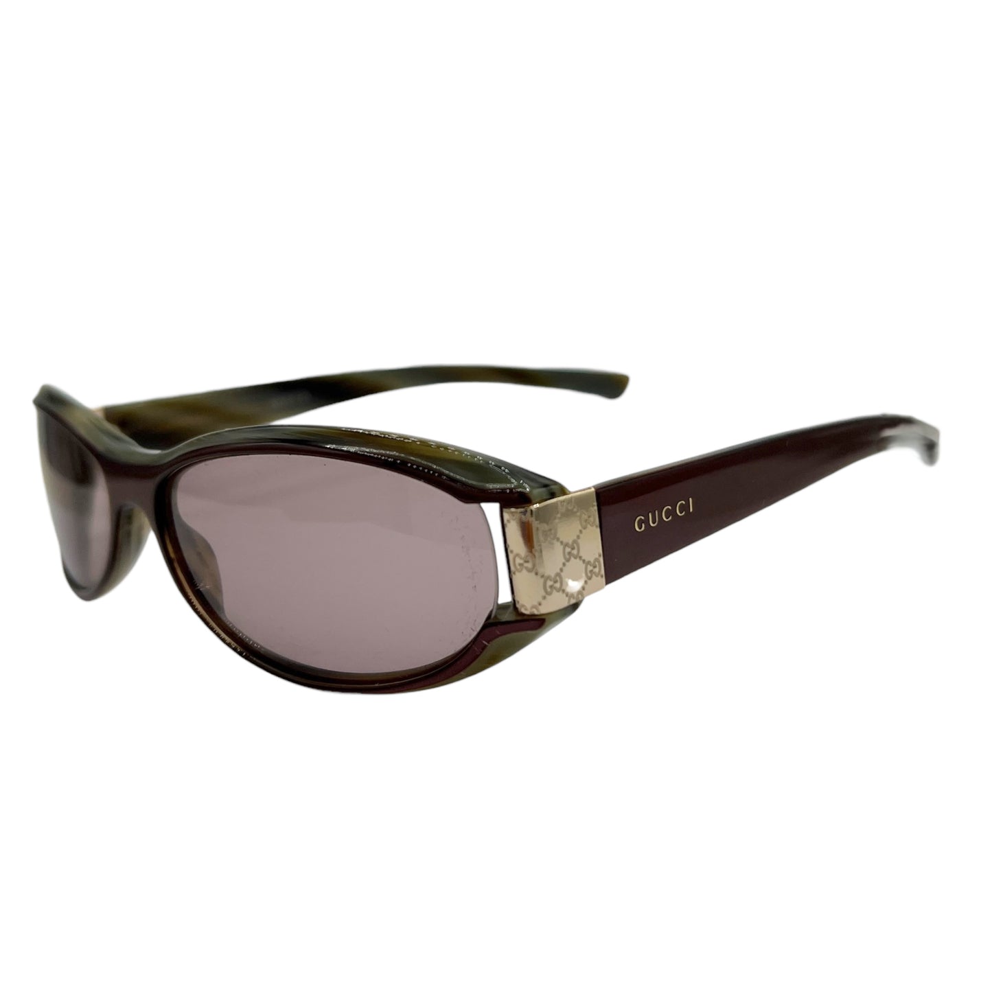 Gucci Burgundy & Gray Monogram Side Oval Sunglasses 2549/S