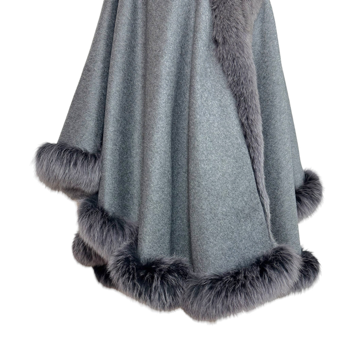 Balmain Gray Wool Fox Fur Cape