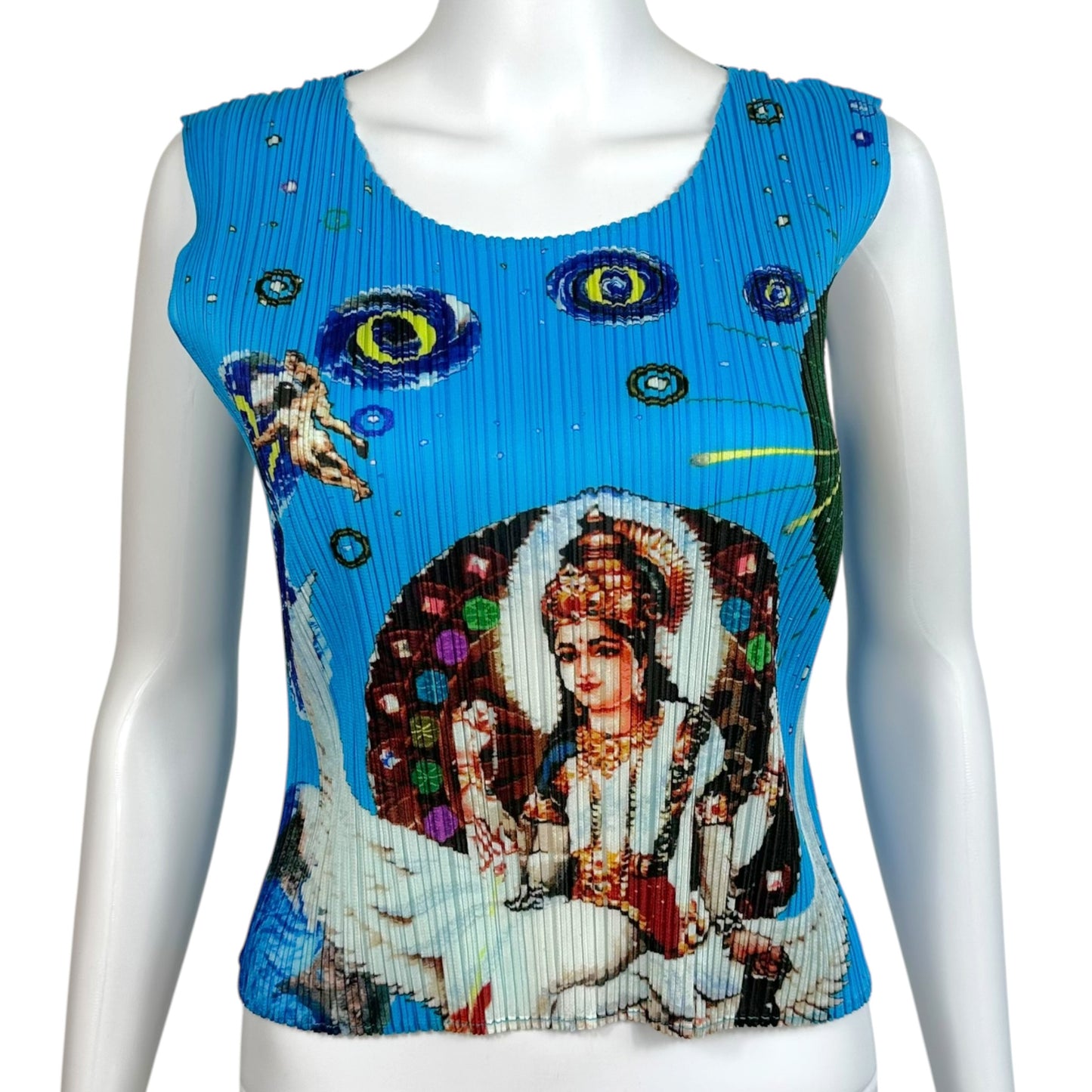 Issey Miyake Pleats Please x Tadanori Yokoo 'Indian / Space' Blue Printed Pleated Tank