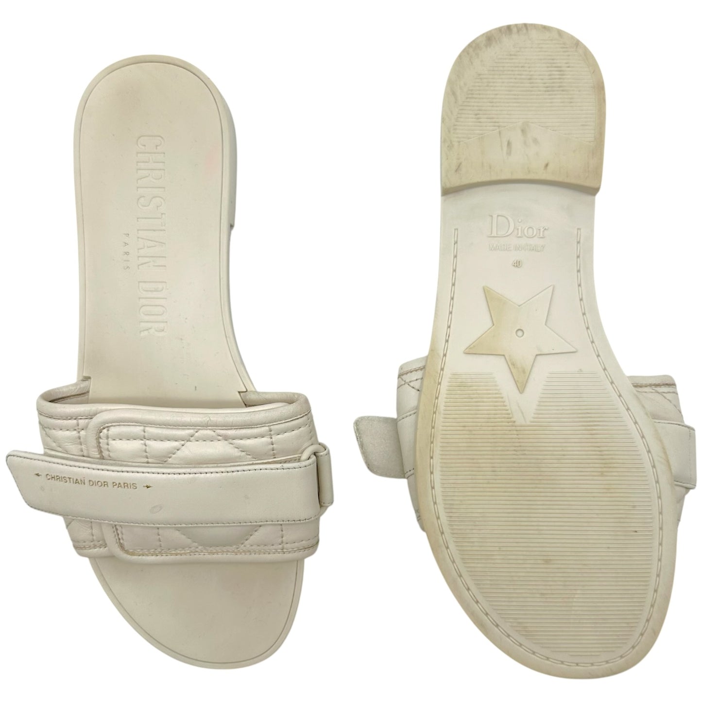 Christian Dior Ivory Cannage Leather Flat Slide Sandals