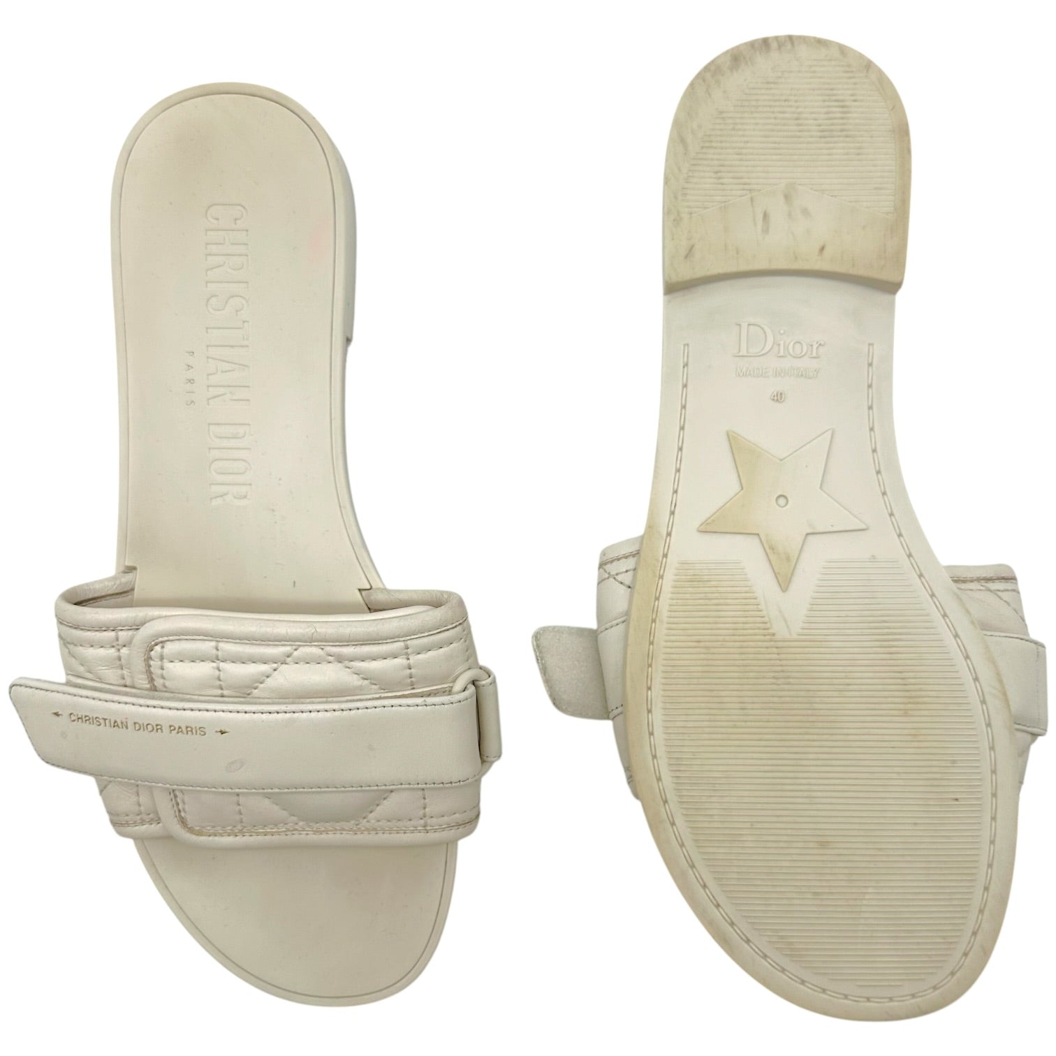 Christian Dior Ivory Cannage Leather Flat Slide Sandals