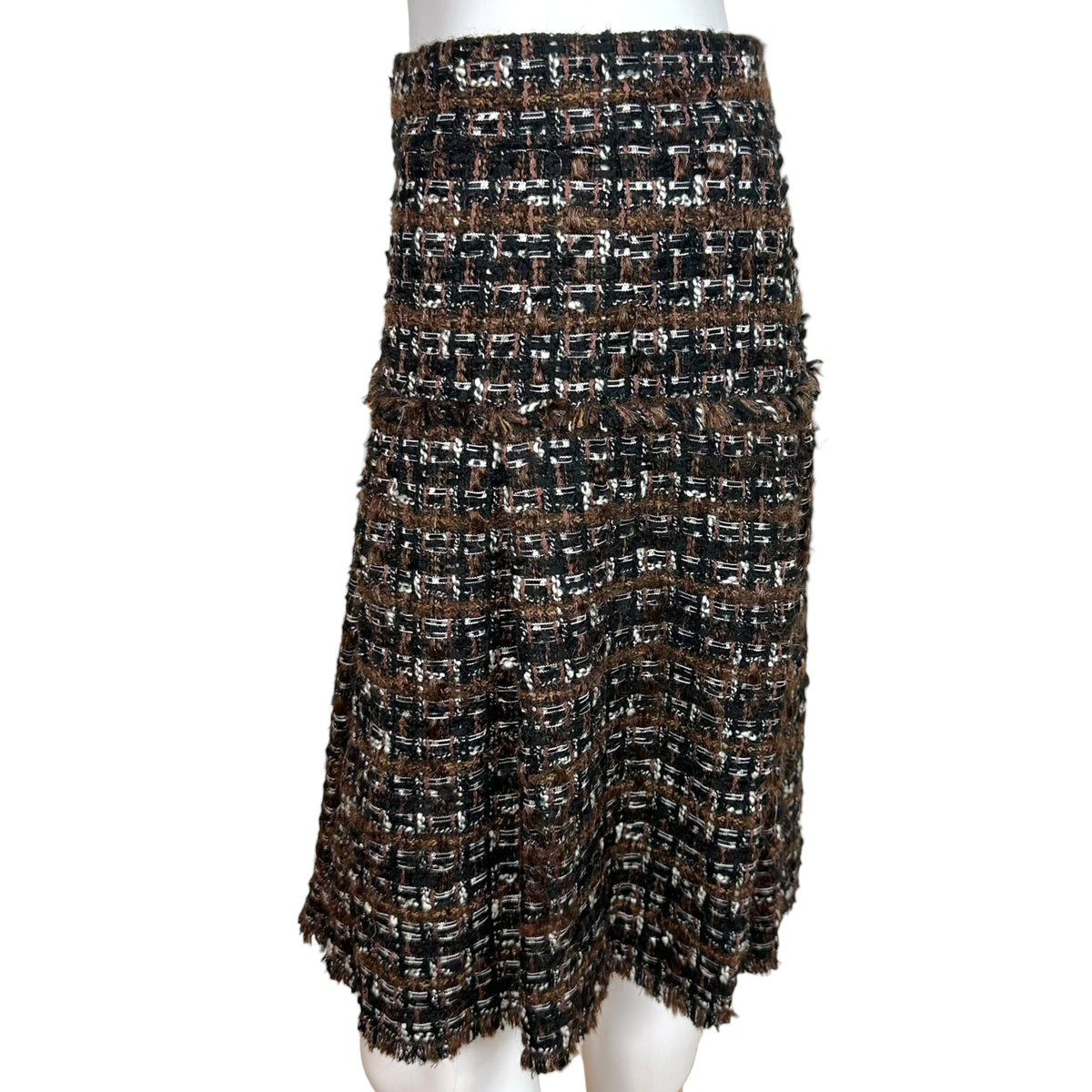 Dolce & Gabbana Tweed Pleated Midi Skirt Black Brown