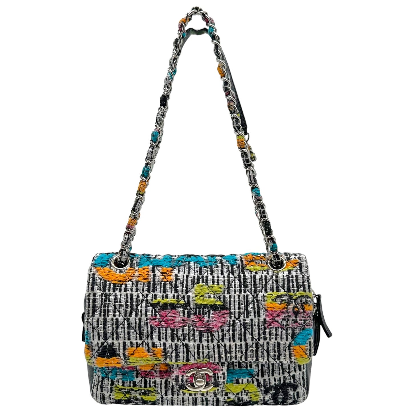 Chanel Multicolor Tweed Logo Medium Flap Bag 2015-16