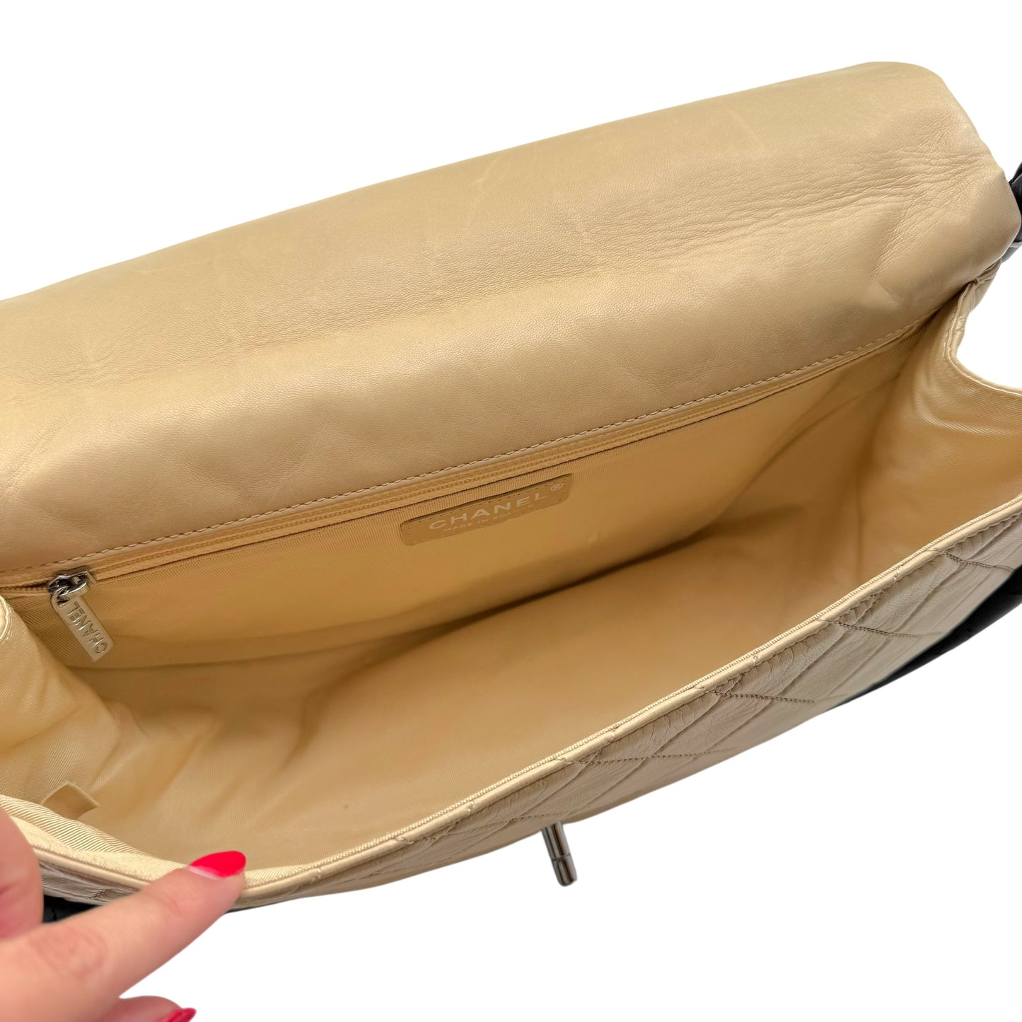 Chanel Beige & Black Matelasse Medium Hula Hoop Flap Bag