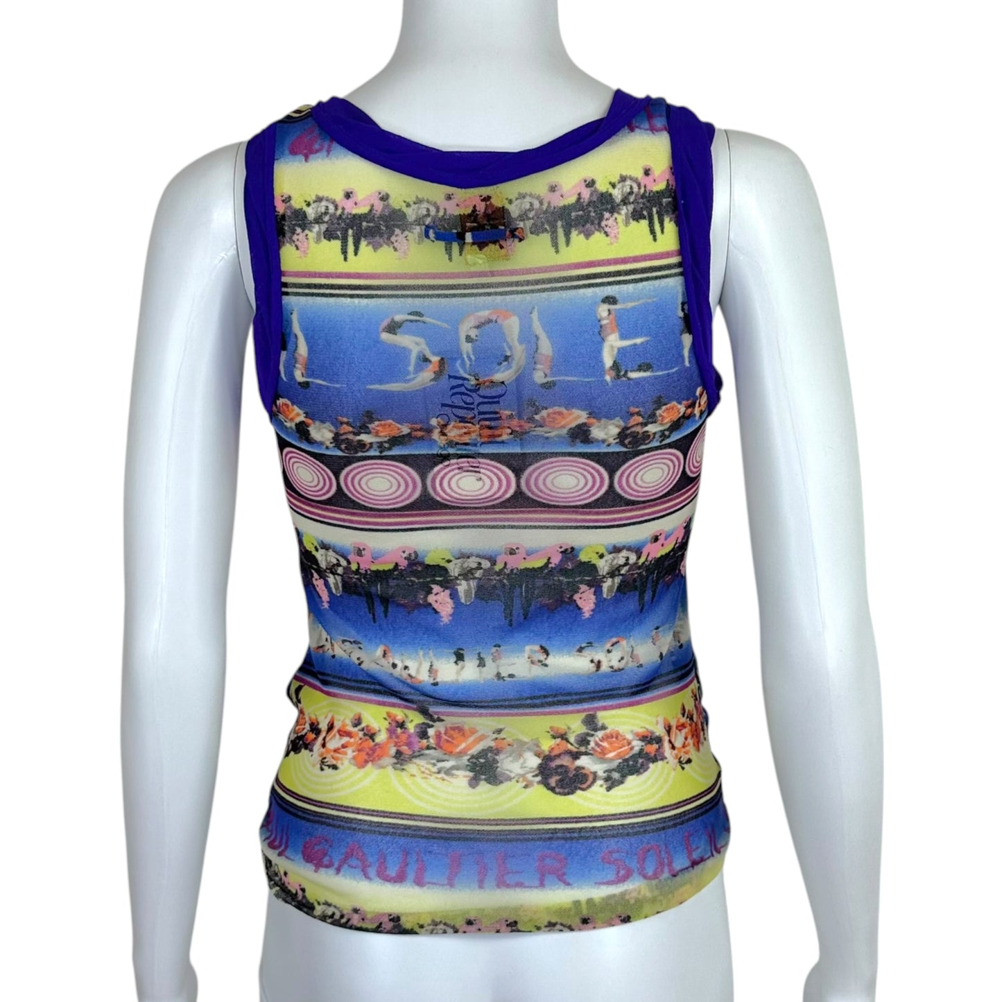 Jean Paul Gaultier Soleil Purple & Yellow Multicolor Printed Mesh Tank