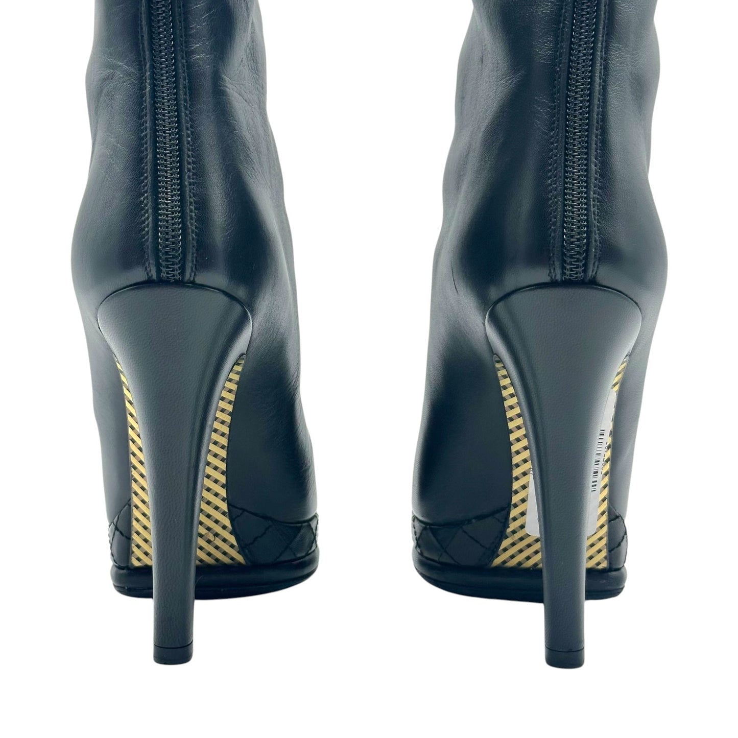 Chanel Black Leather CC Logo Toe Platform Heeled Boots