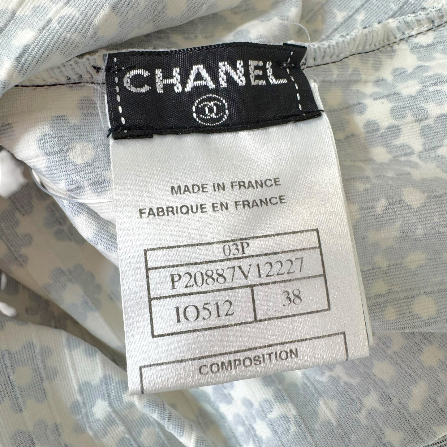 Chanel Spring 2003 Ivory & Navy Floral Print Logo Halter Mini Dress