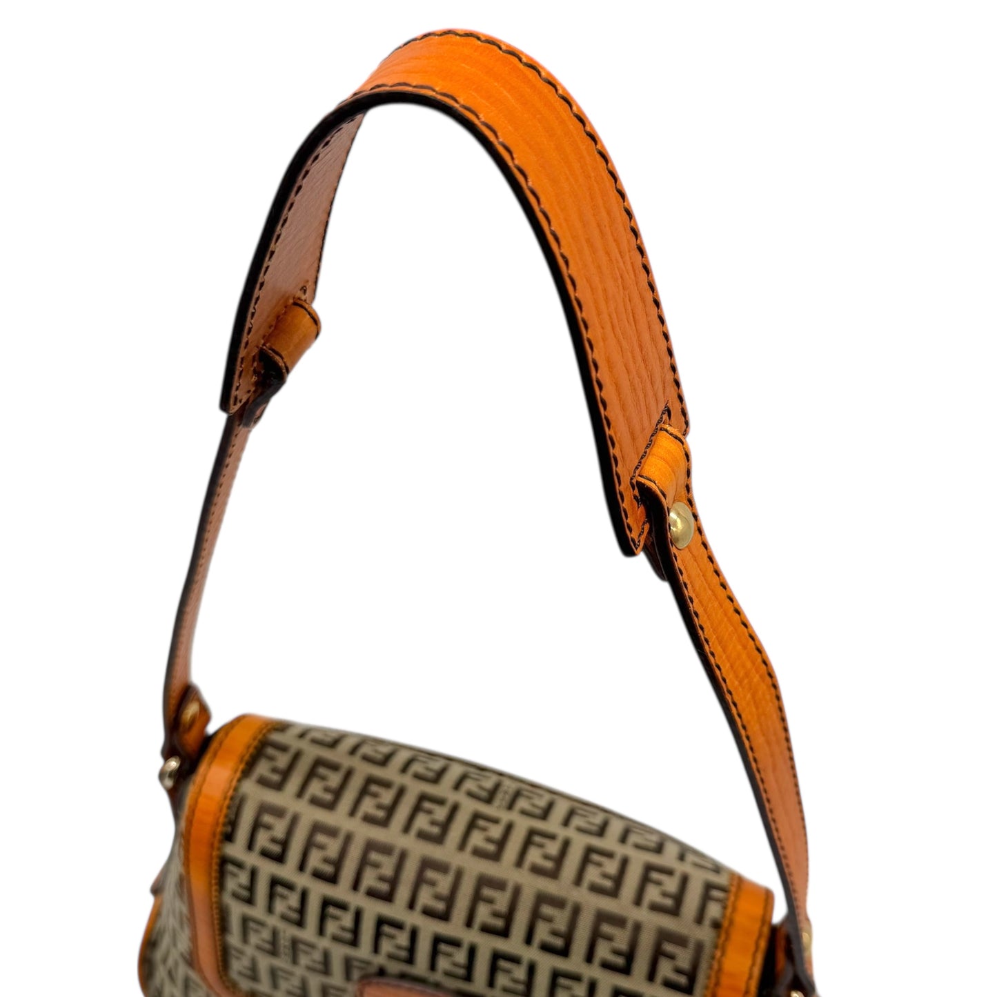 Fendi Shoulder Bag Beige Zucchino Monogram Orange Leather
