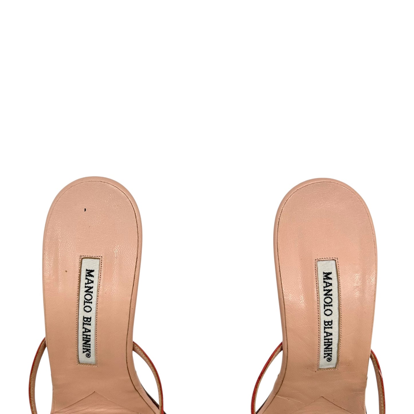 Manolo Blahnik Pink Leather Kitten Heel Flip Flops - Outfit Repeater
