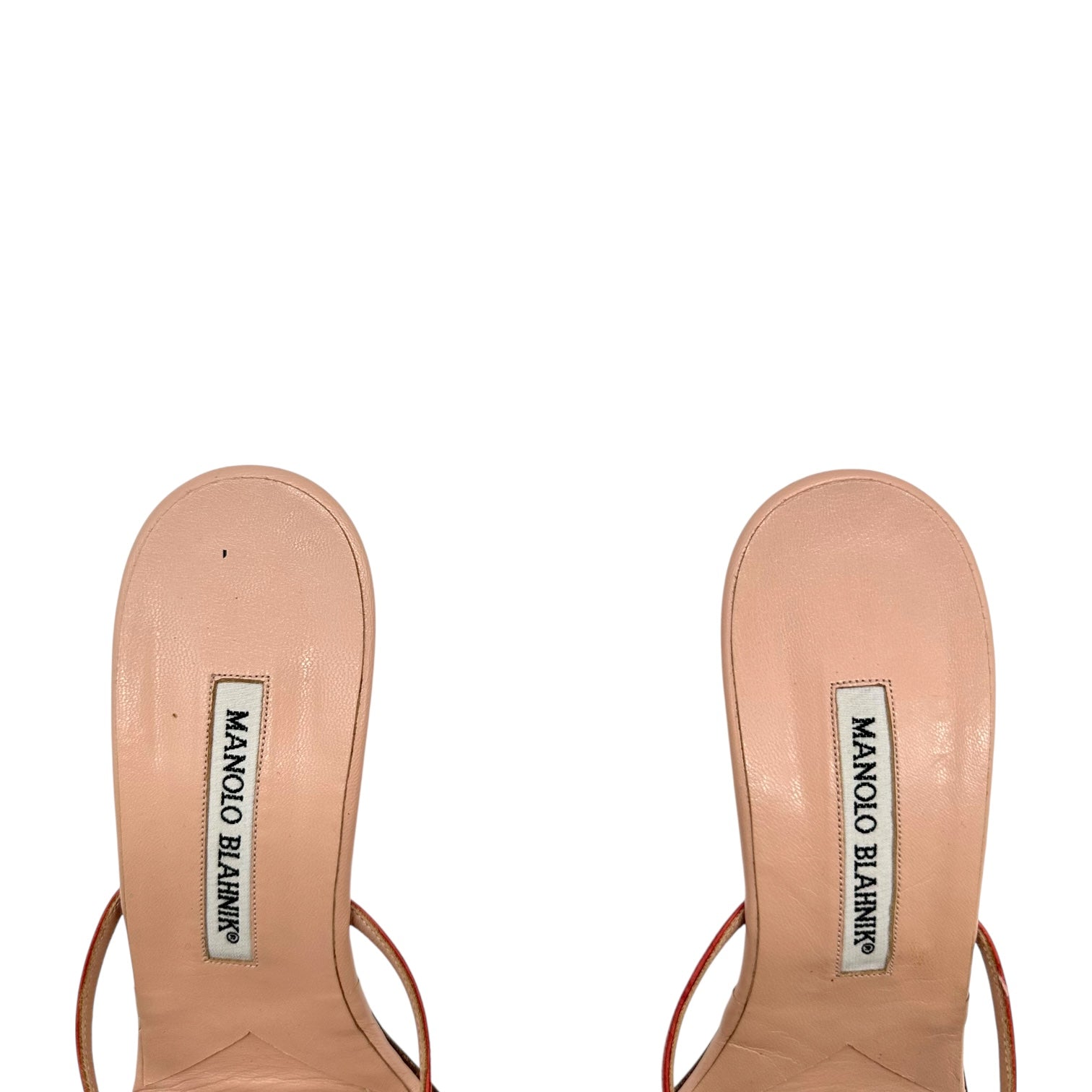 Manolo Blahnik Pink Leather Kitten Heel Flip Flops - Outfit Repeater