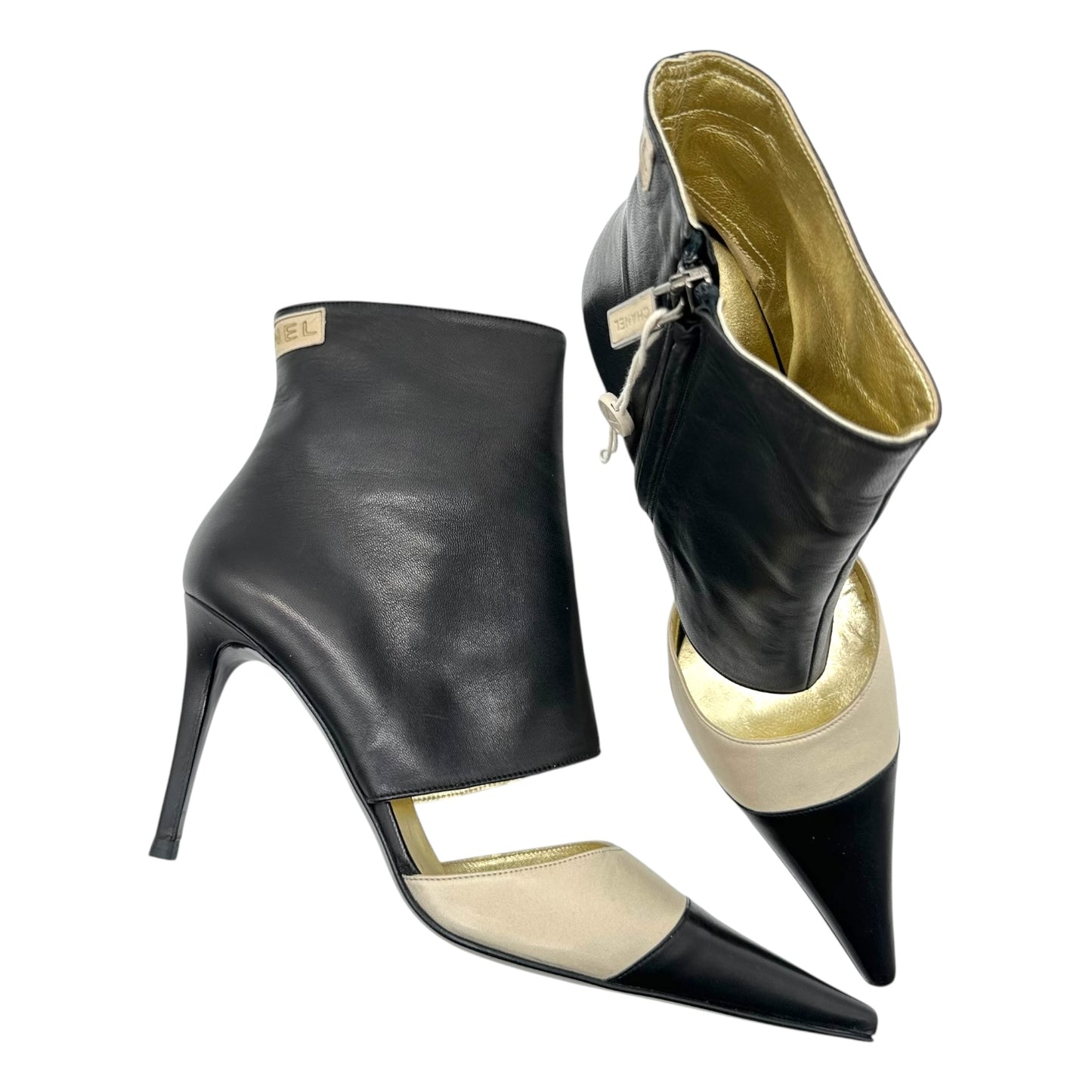 Chanel Black & Cream Leather Cut-Out Heels NEW