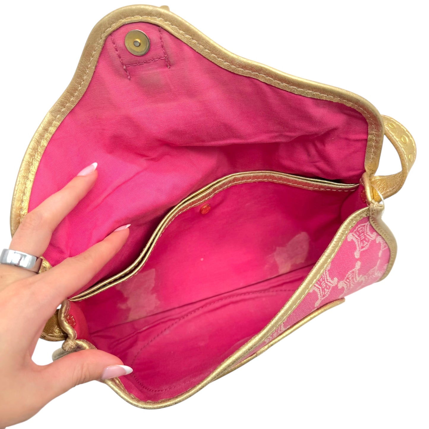 Celine Pink Denim Triomphe Monogram Poulbot Bag - Outfit Repeater