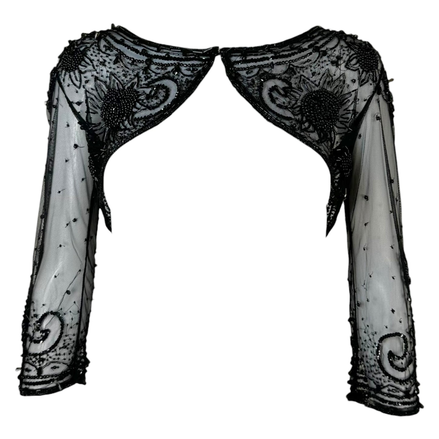 Galliano Black Beaded Open Knit Cropped Bolero Cardigan