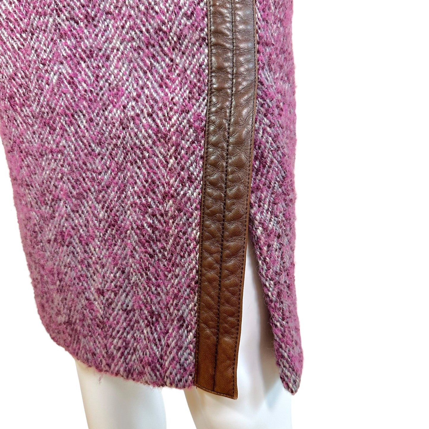 Dolce & Gabbana F/W 2001 Purple Tweed & Leather Midi Skirt