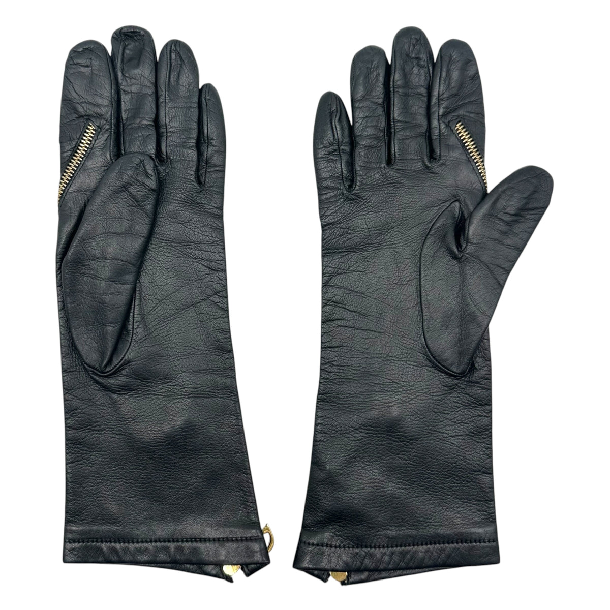Christian Dior Black Lambskin Gloves with Gold Zipper