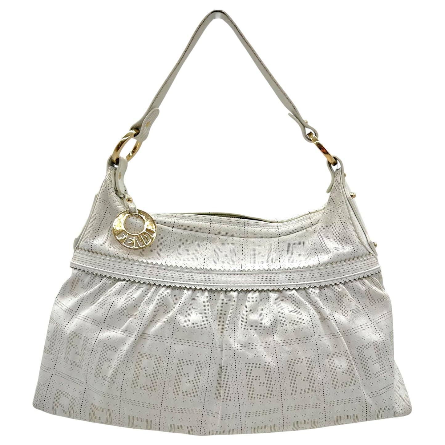 Fendi Large Chef Shoulder Bag White Perforated Leather