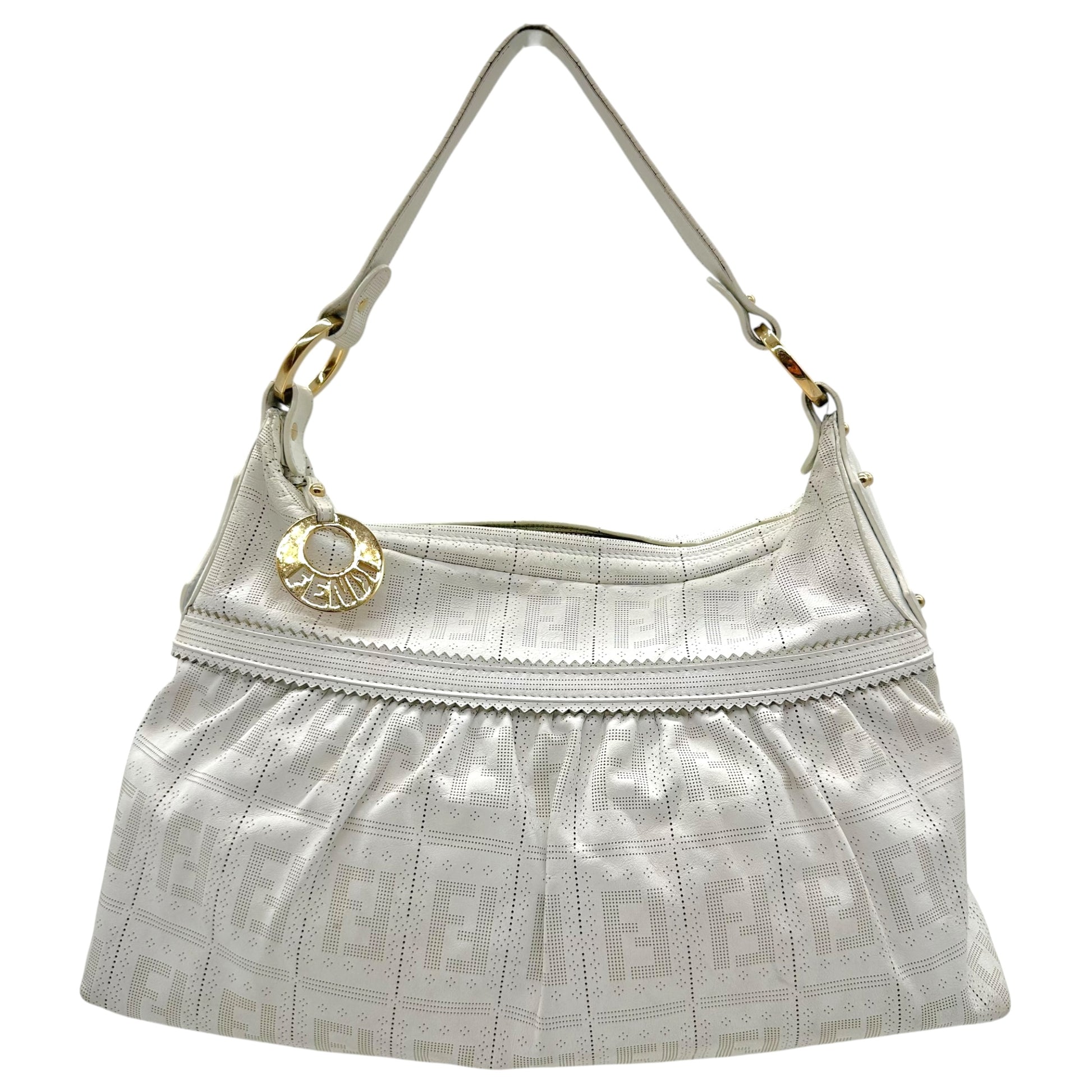 Fendi Large Chef Shoulder Bag White Perforated Leather