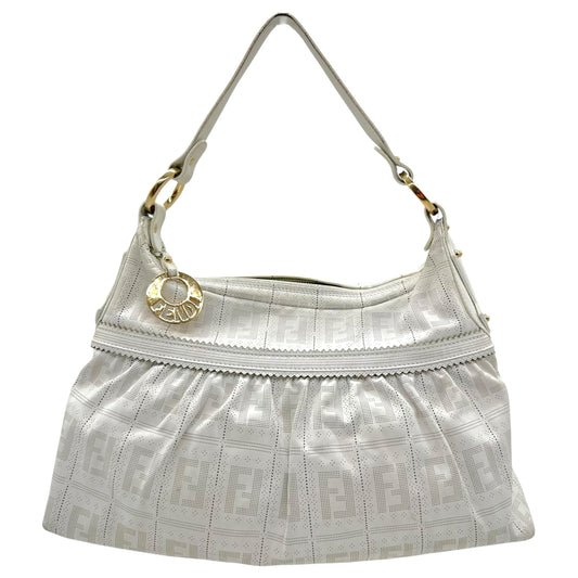 Fendi Large Chef Shoulder Bag White Perforated Leather