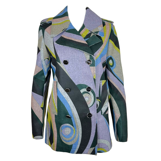 Emilio Pucci Gray Multicolor Printed Double Breasted Coat NEW - Outfit Repeater