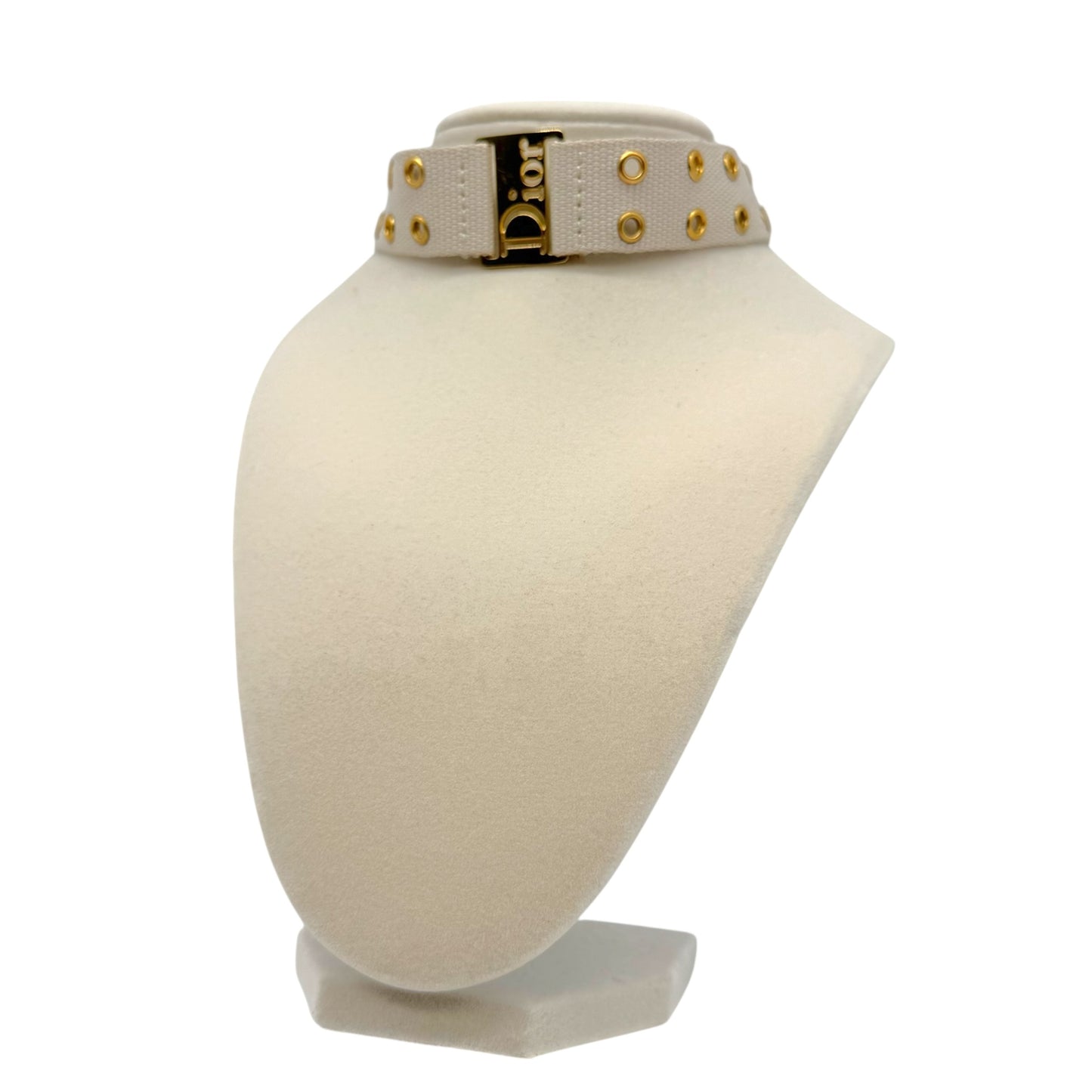 Christian Dior Canvas Logo Choker Ivory Gold Rivet Studs