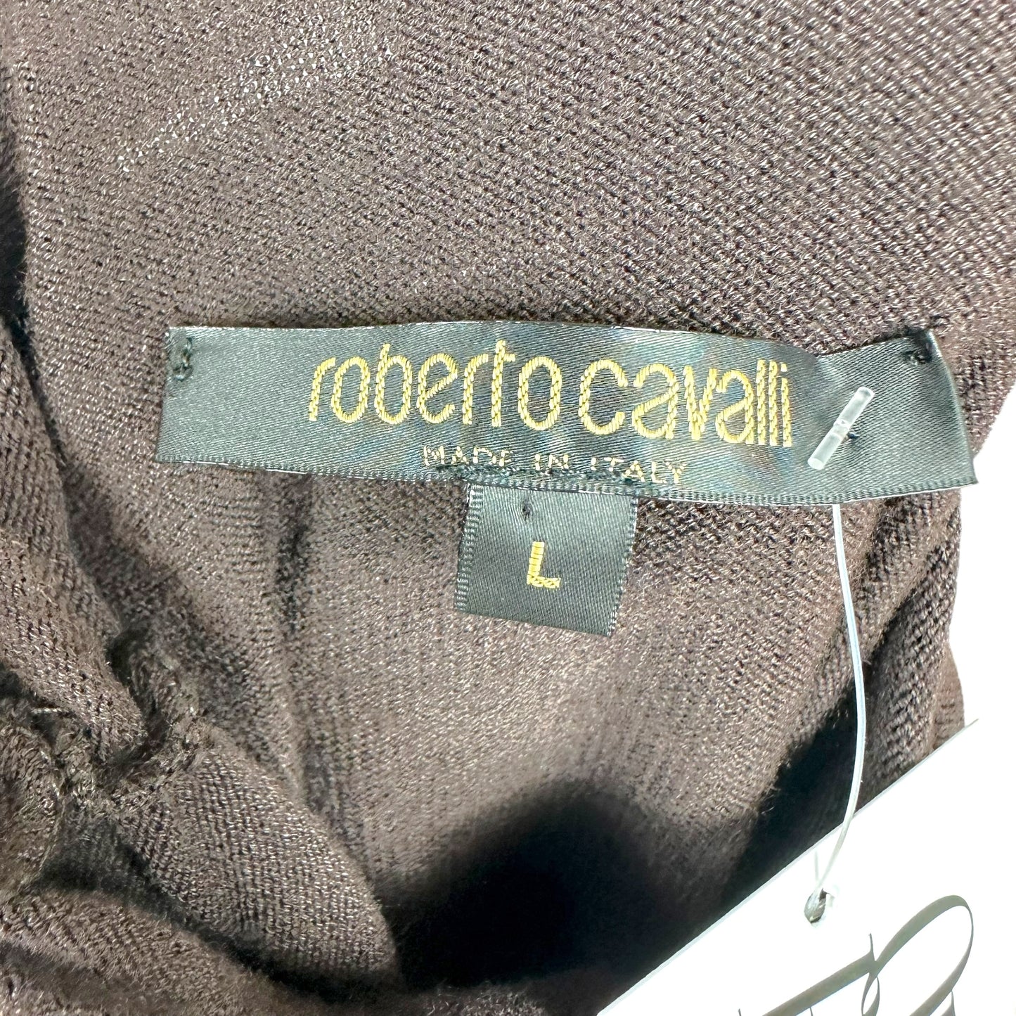 Roberto Cavalli 2003 Gold Charm & Brown Knit Sleeveless Turtleneck Top