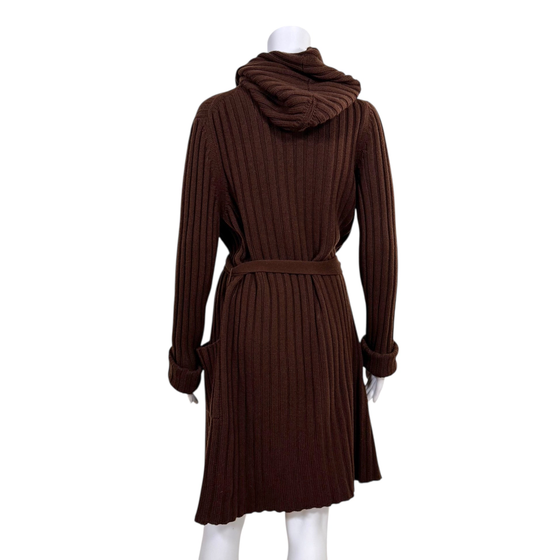 Gucci Brown Cashmere Knit Longline Hooded Wrap Cardigan - Outfit Repeater