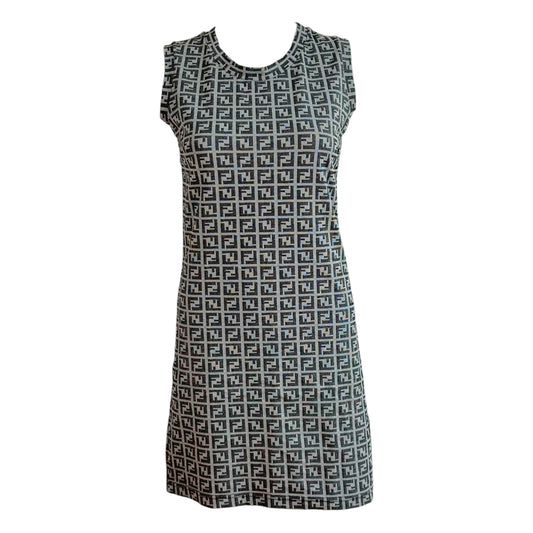 Fendi Mini Dress Gray Black Zucca Monogram Fitted