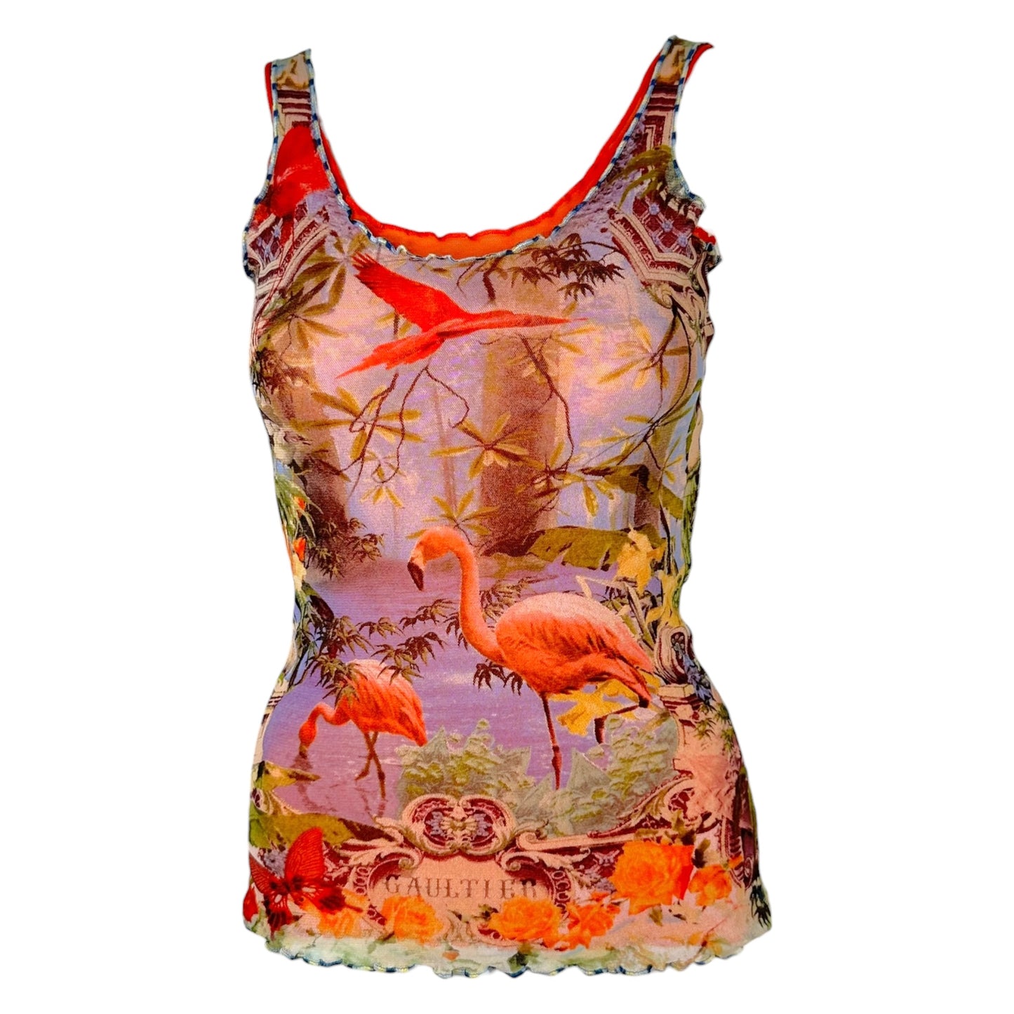 Jean Paul Gaultier Mesh Tank Top Flamingo Tropical Print