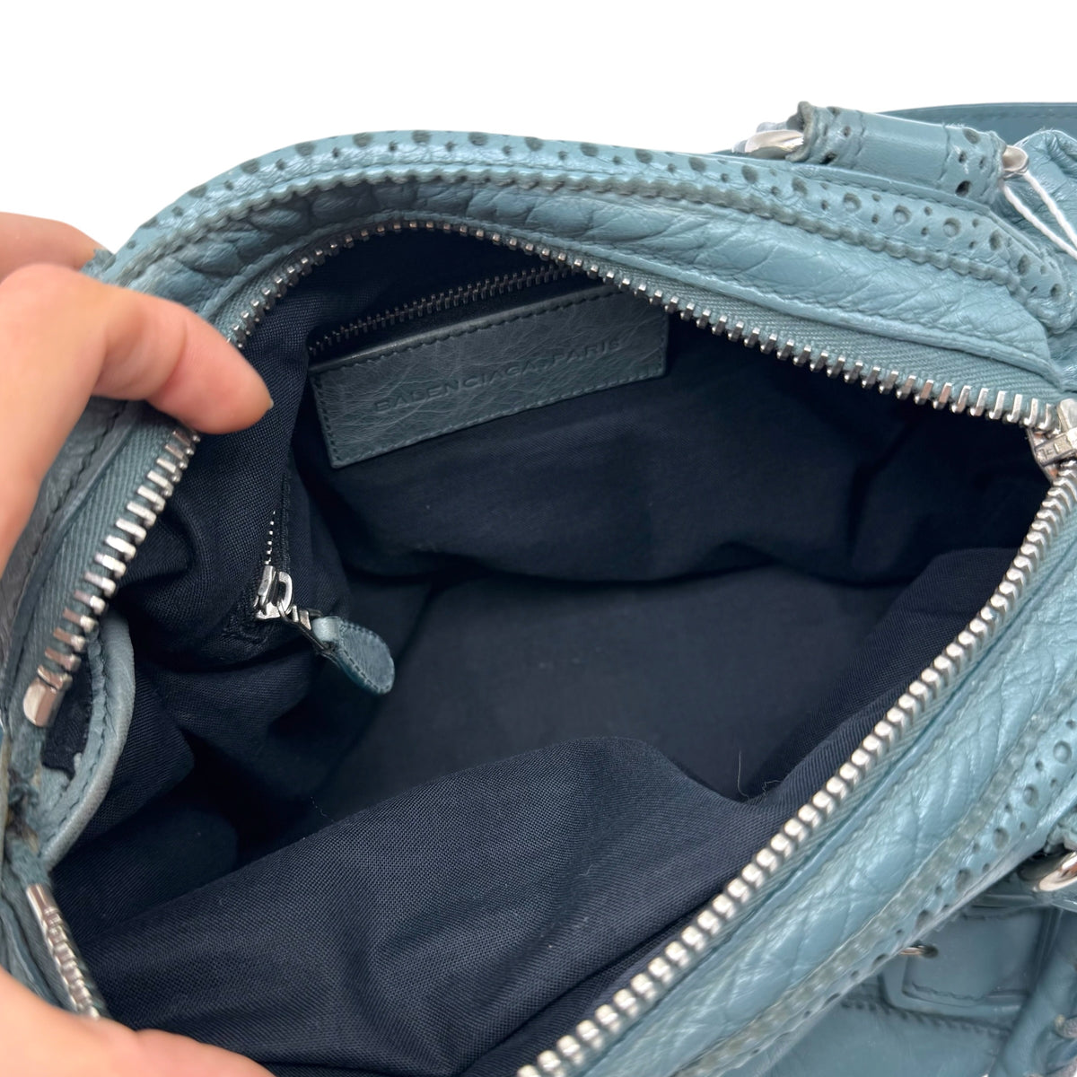 Balenciaga Leather Bowler Bag Dusty Blue 2-Way Small