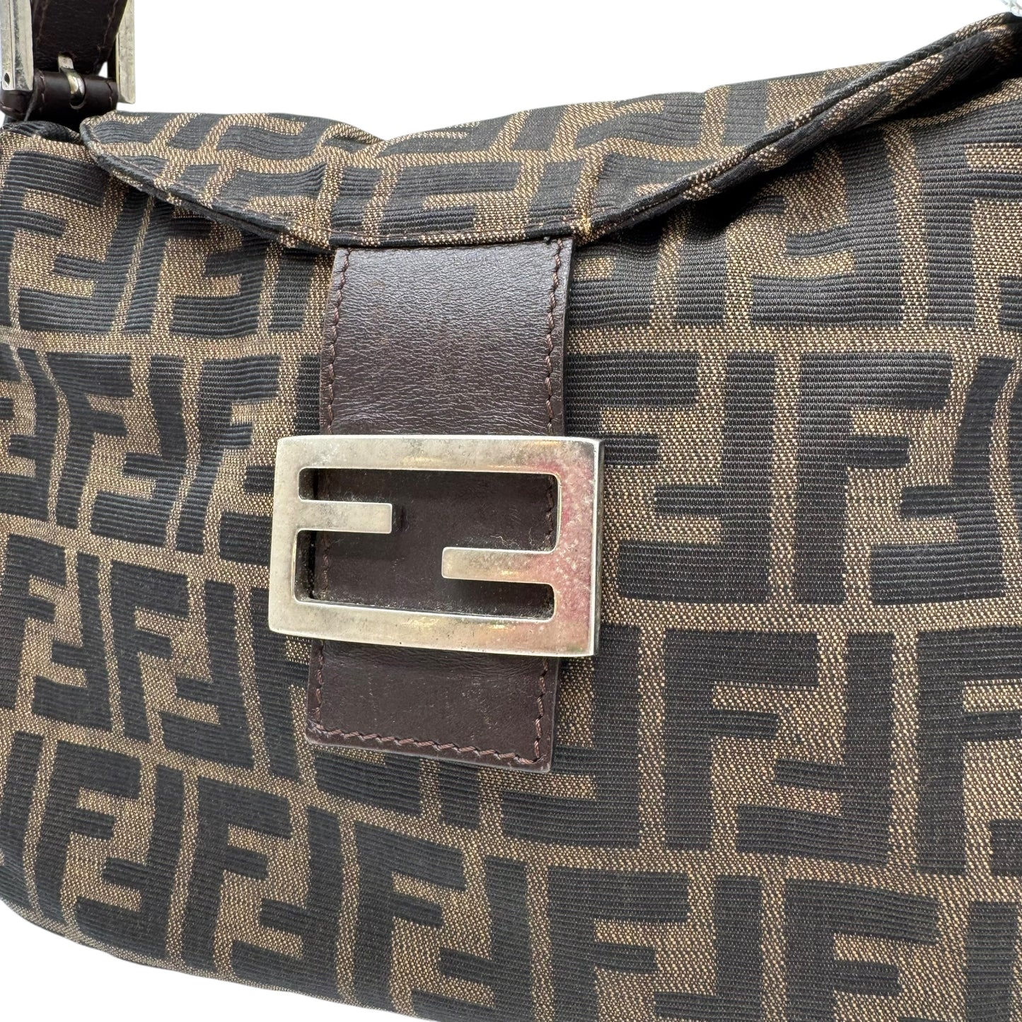 Fendi Brown Zucca Monogram Fold-Over Square Baguette Bag