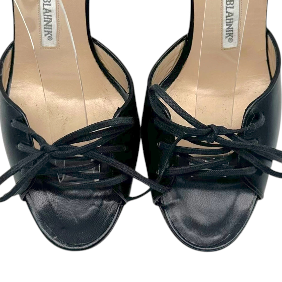 Manolo Blahnik Black Leather Lace Up Heels